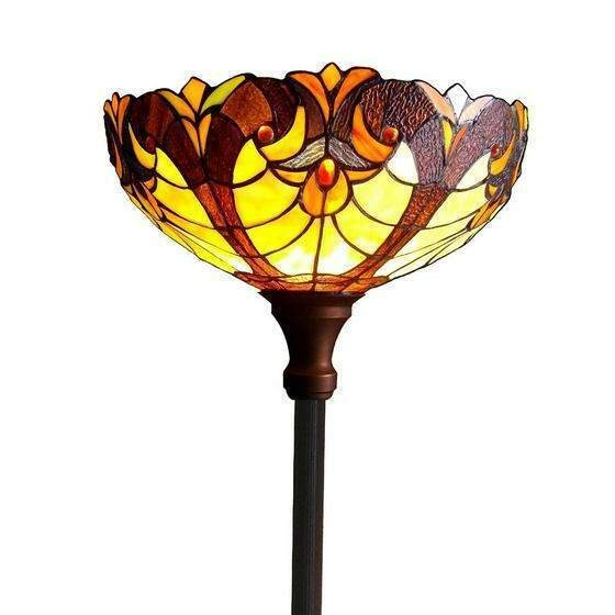 Amber Victorian Torchiere Lamp Floor Lamp Tiffany Style Stained Glass 71in