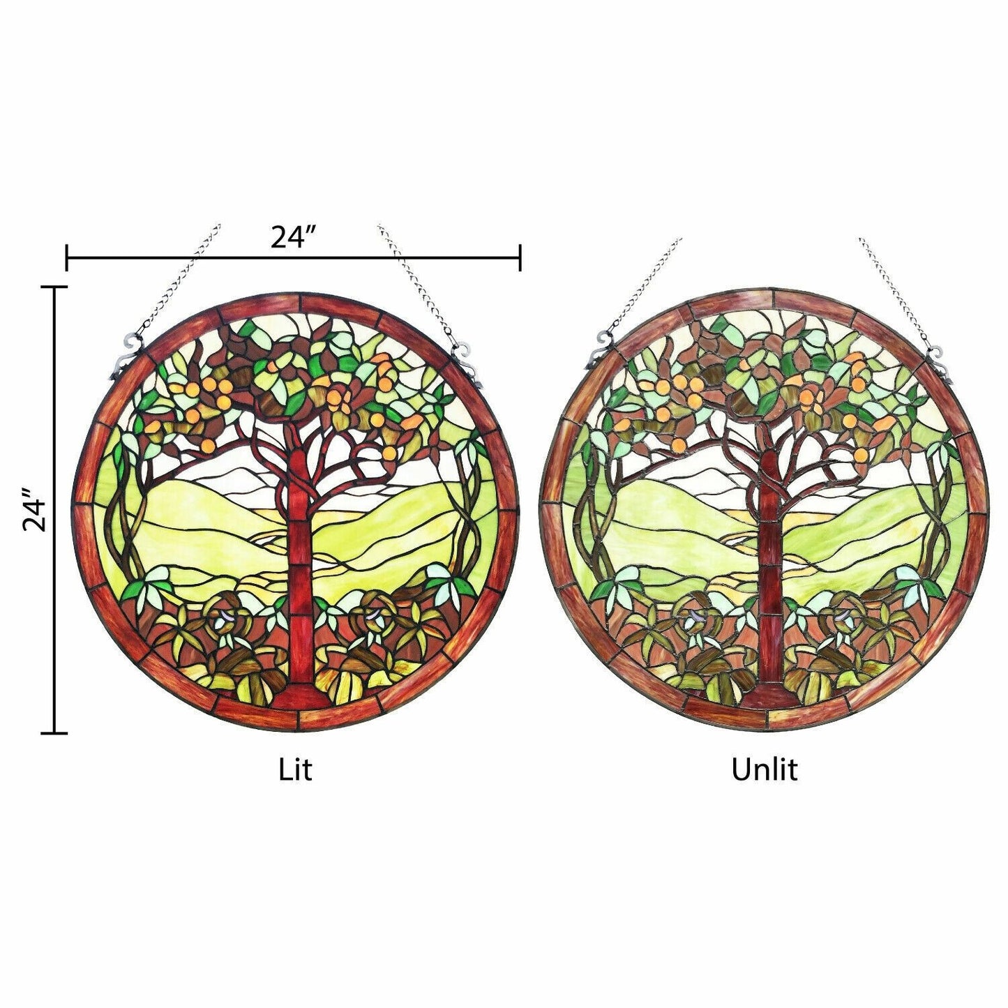 Tree of Life Round Stained Glass Suncatcher Window Panel 24in