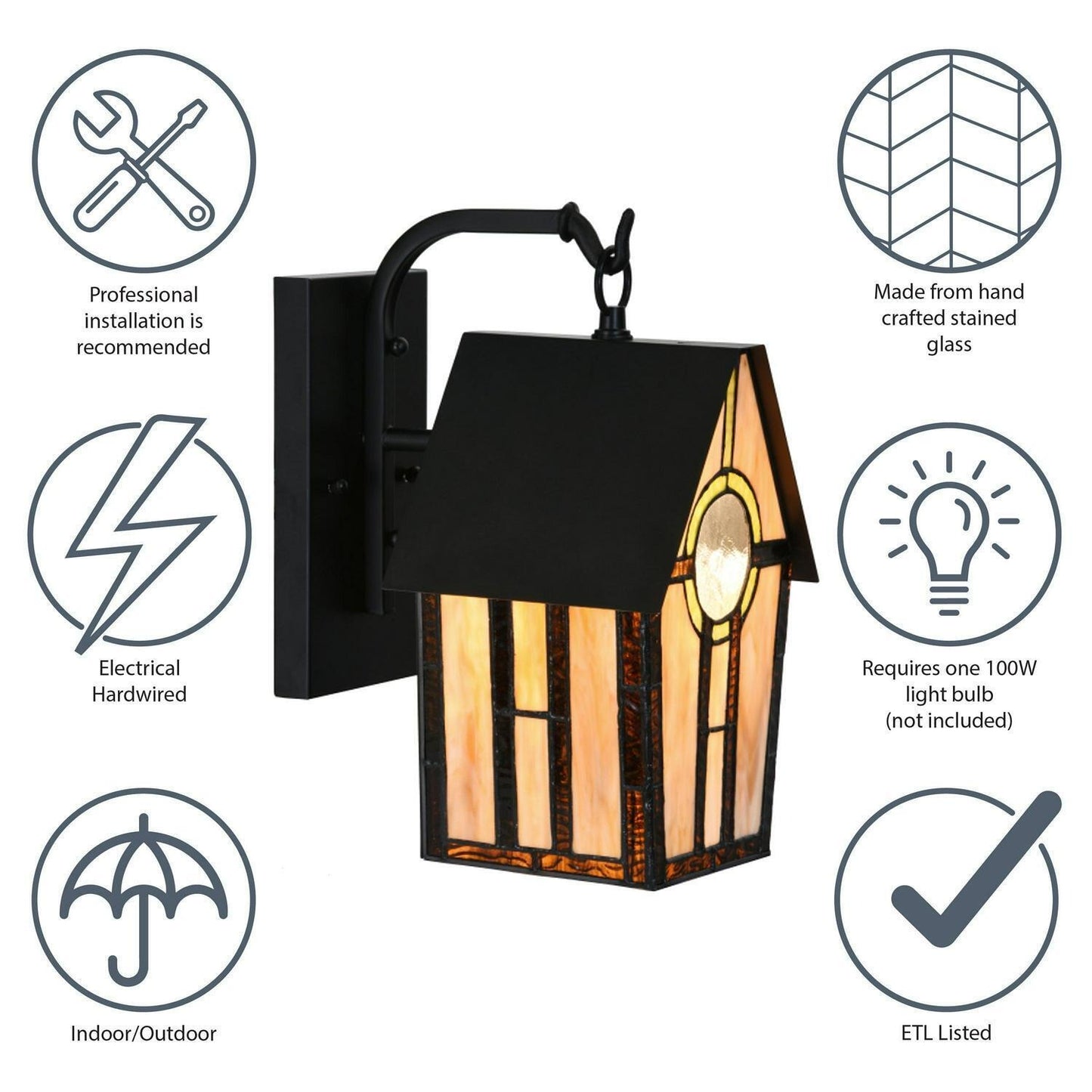 Birdhouse Theme Tiffany Style Stained Glass Outdoor Wall Sconce