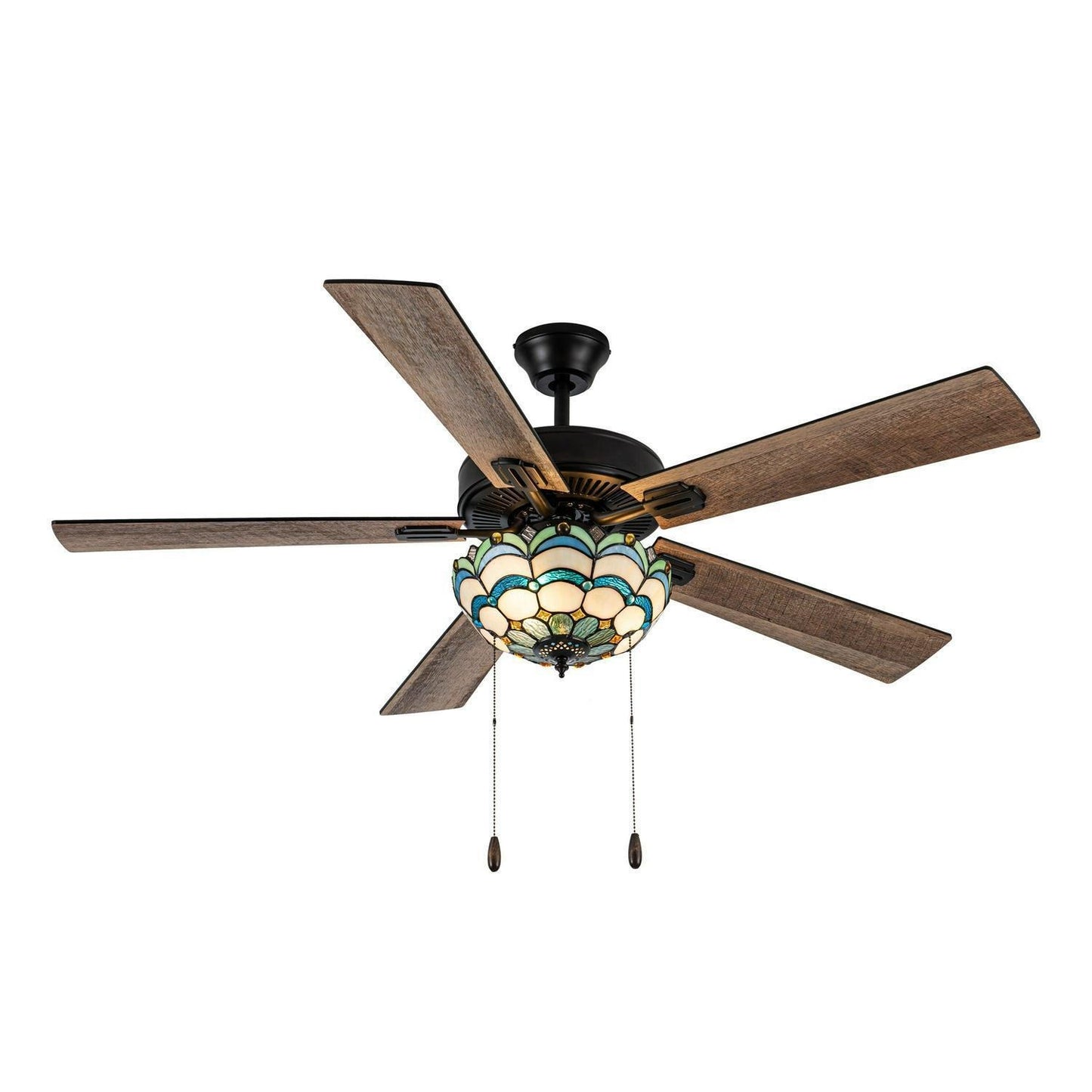 Ceiling Fan Multicolored Oil-Rubbed Bronze and Stained Glass 3-Light 52-Inch