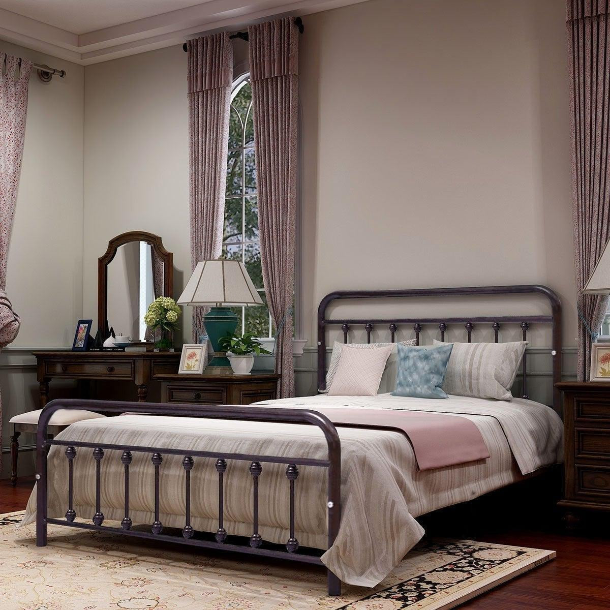 Sleek Vintage-Inspired Metal Platform Bed: Black Finish in KING Size