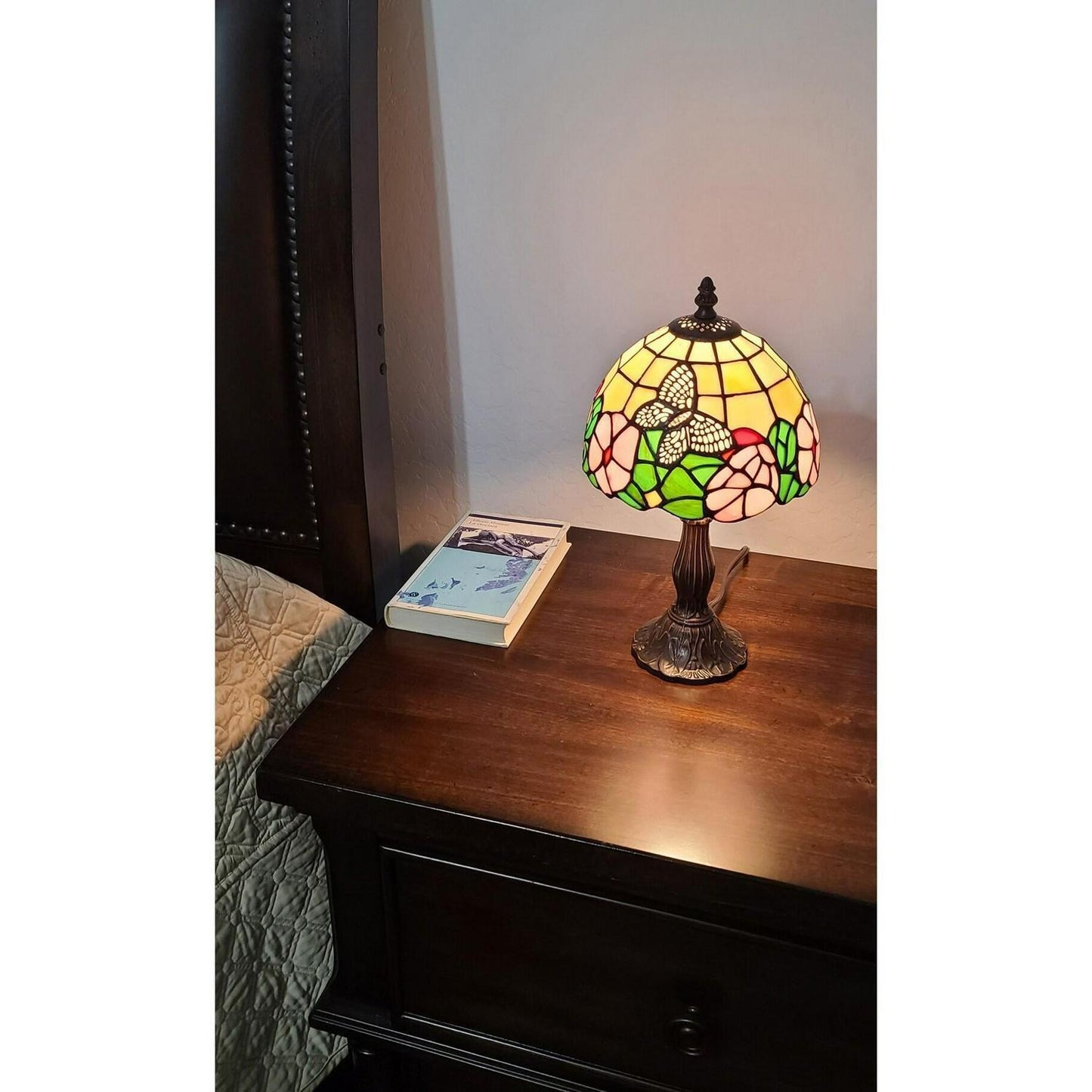 Mini 15-inch Tiffany Style Stained Butterfly Accent Table Lamp Nightstand Desk