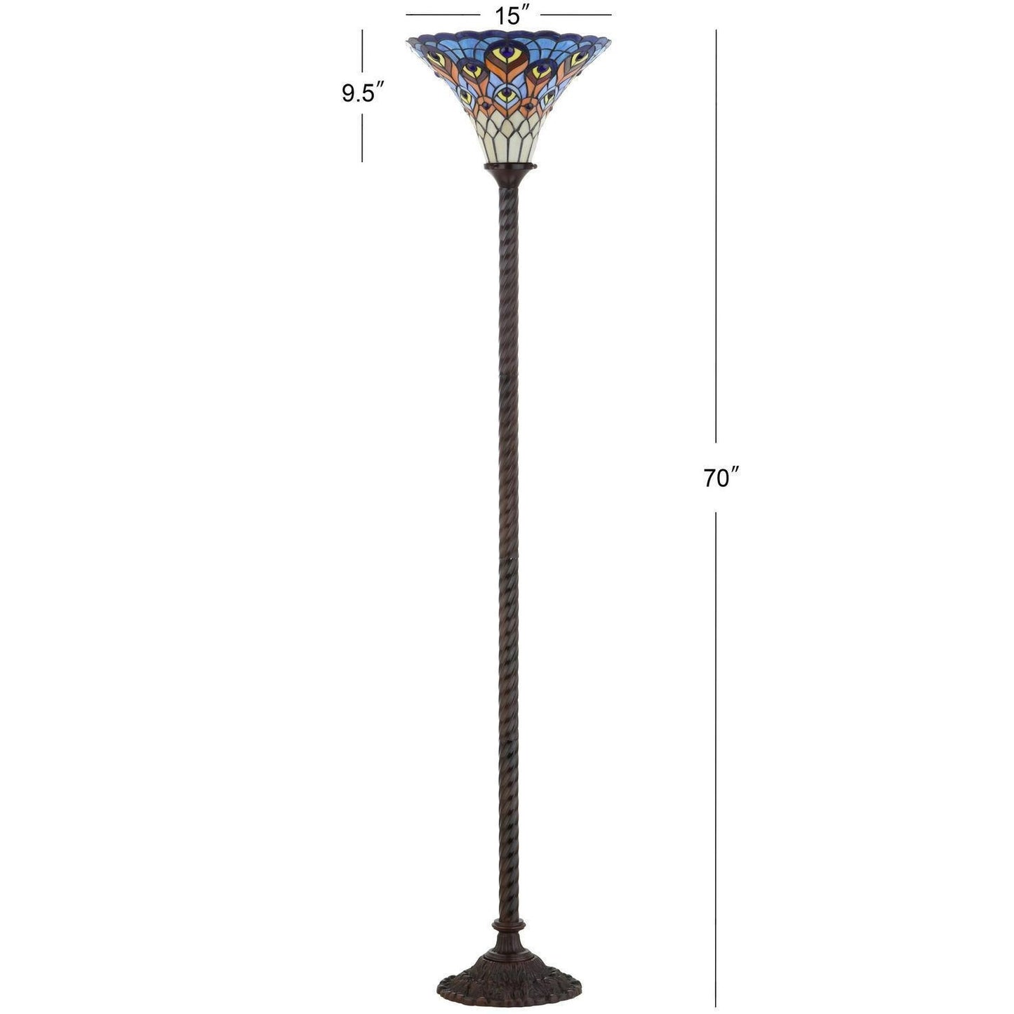 Tiffany Style Peacock 70in Stained Glass Traditional Torchiere Floor Lamp