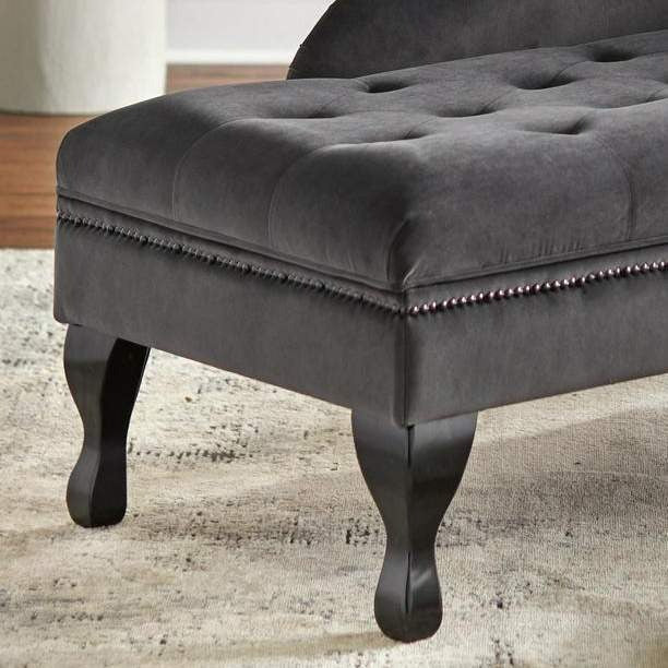 Dark Grey Finish Lounge Sofa Chair Velvet Storage Chaise w/ Hidden Storage