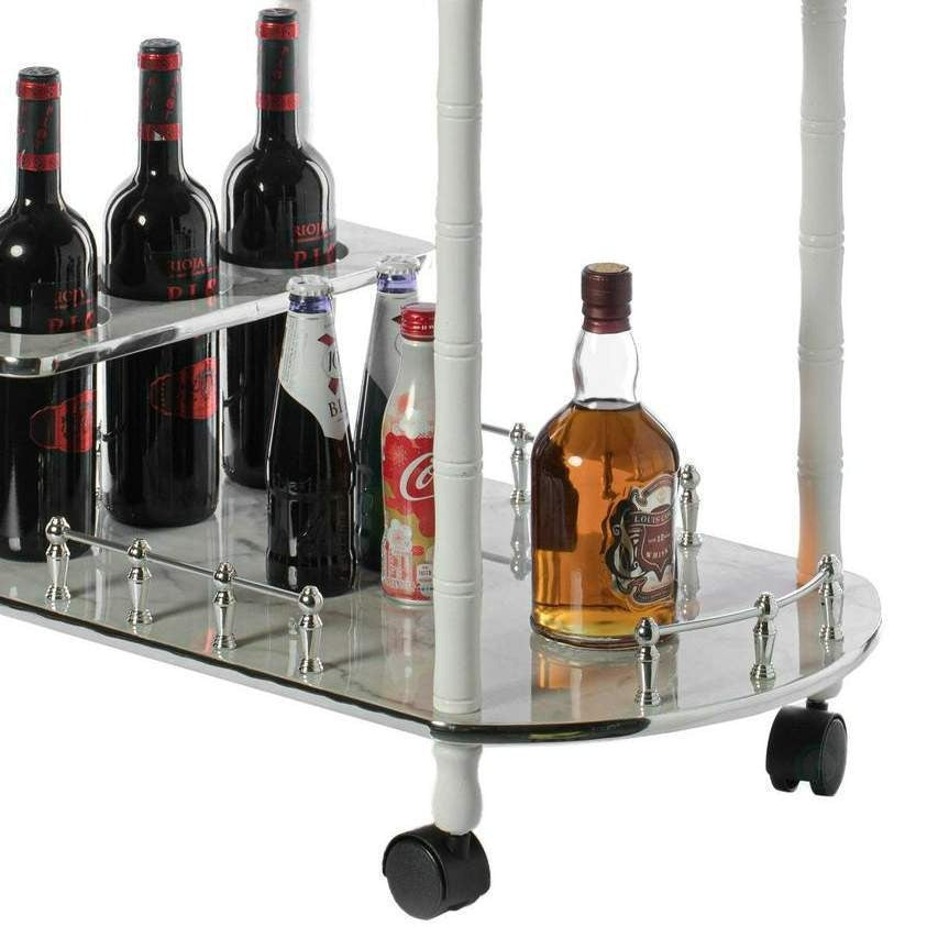 Wood Serving Bar Cart Tea Trolley 2 Tier Shelves With Wheels in Grey