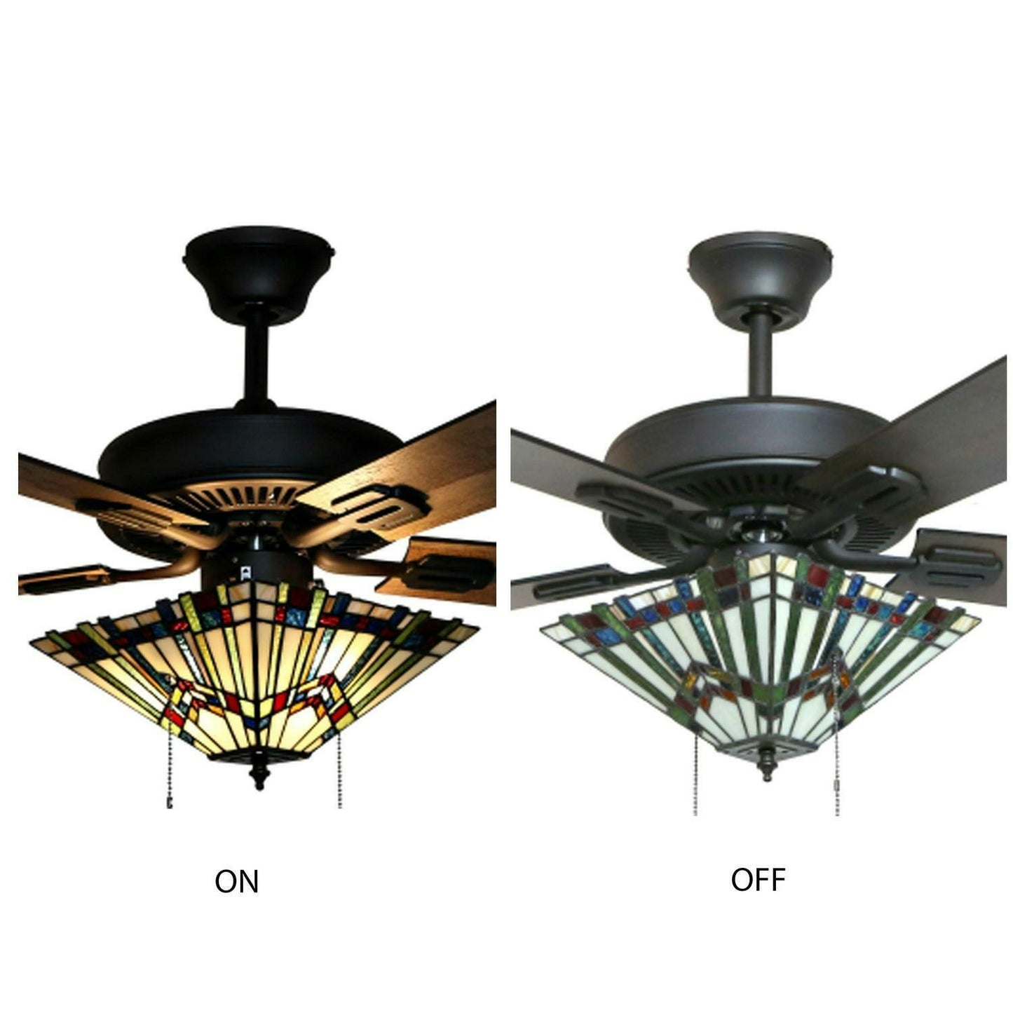 Bronze Finish Stained Glass 5-blade 52-inch Ceiling Fan With Light Mission Style