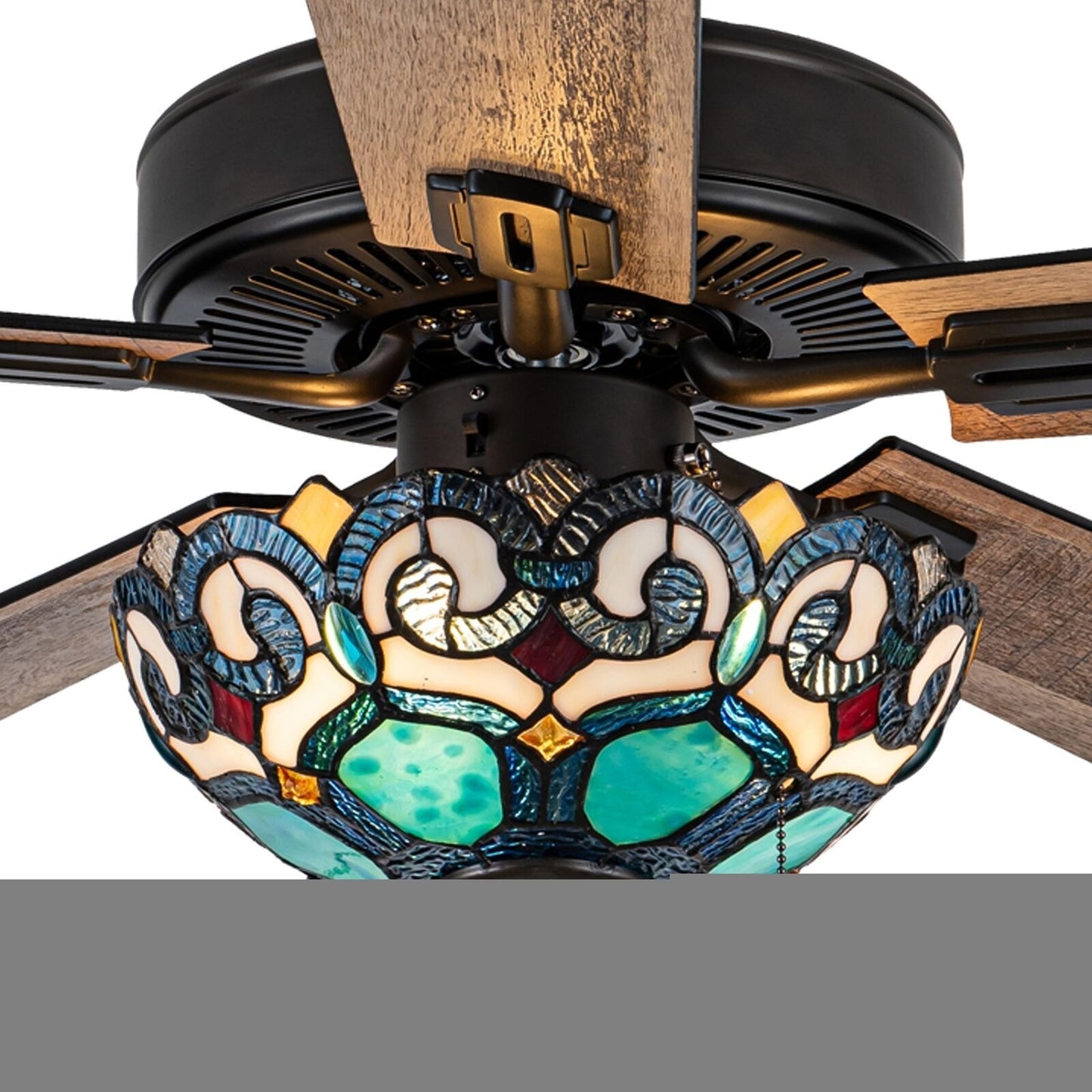 Ceiling Fan Oil-Rubbed Bronze and Aqua Green Stained Glass 3-Light 52in
