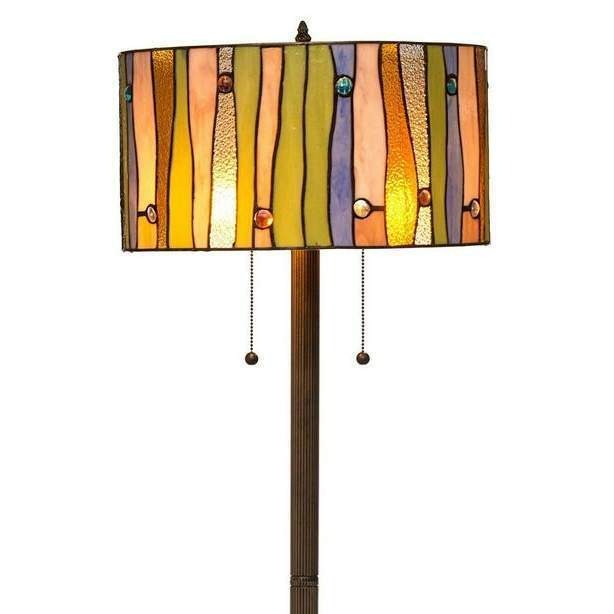 Elegant Multicolor Tiffany Style Stained Glass Floor Lamp Drum Shade