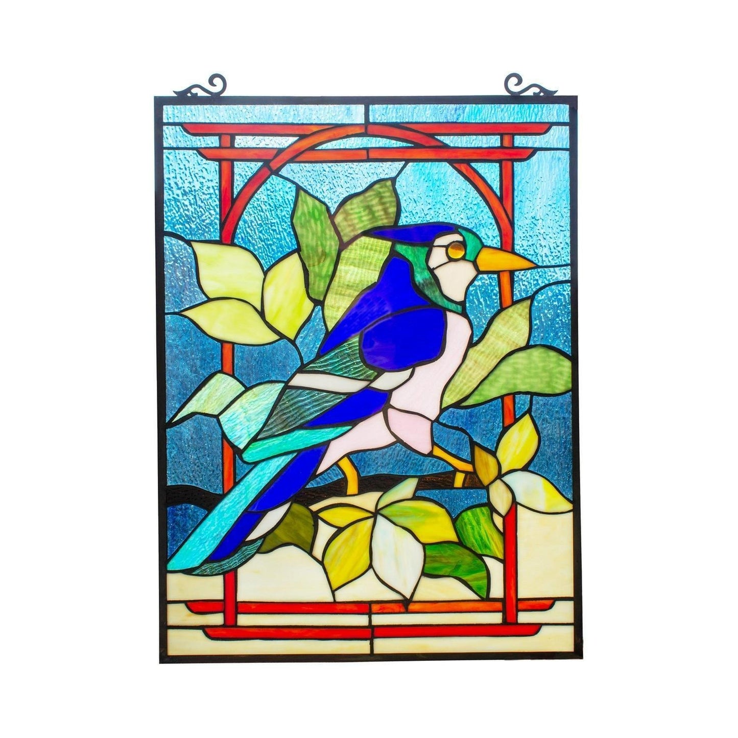 Tropical Blue Bird And Lily Stained Glass Window Panel Suncatcher 25x18in