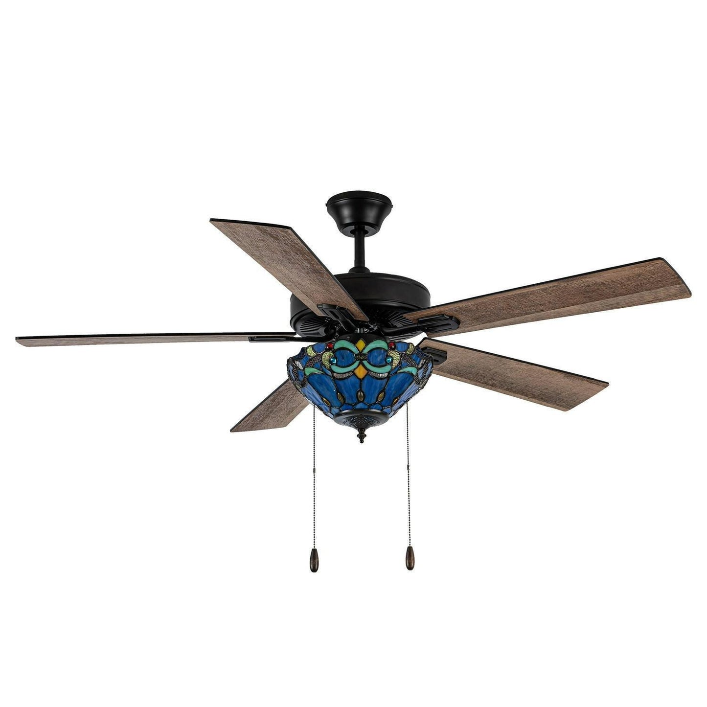 Remote Control Stained Glass Blue Ceiling Fan 52in 3-Light Oil-Rubbed Bronze