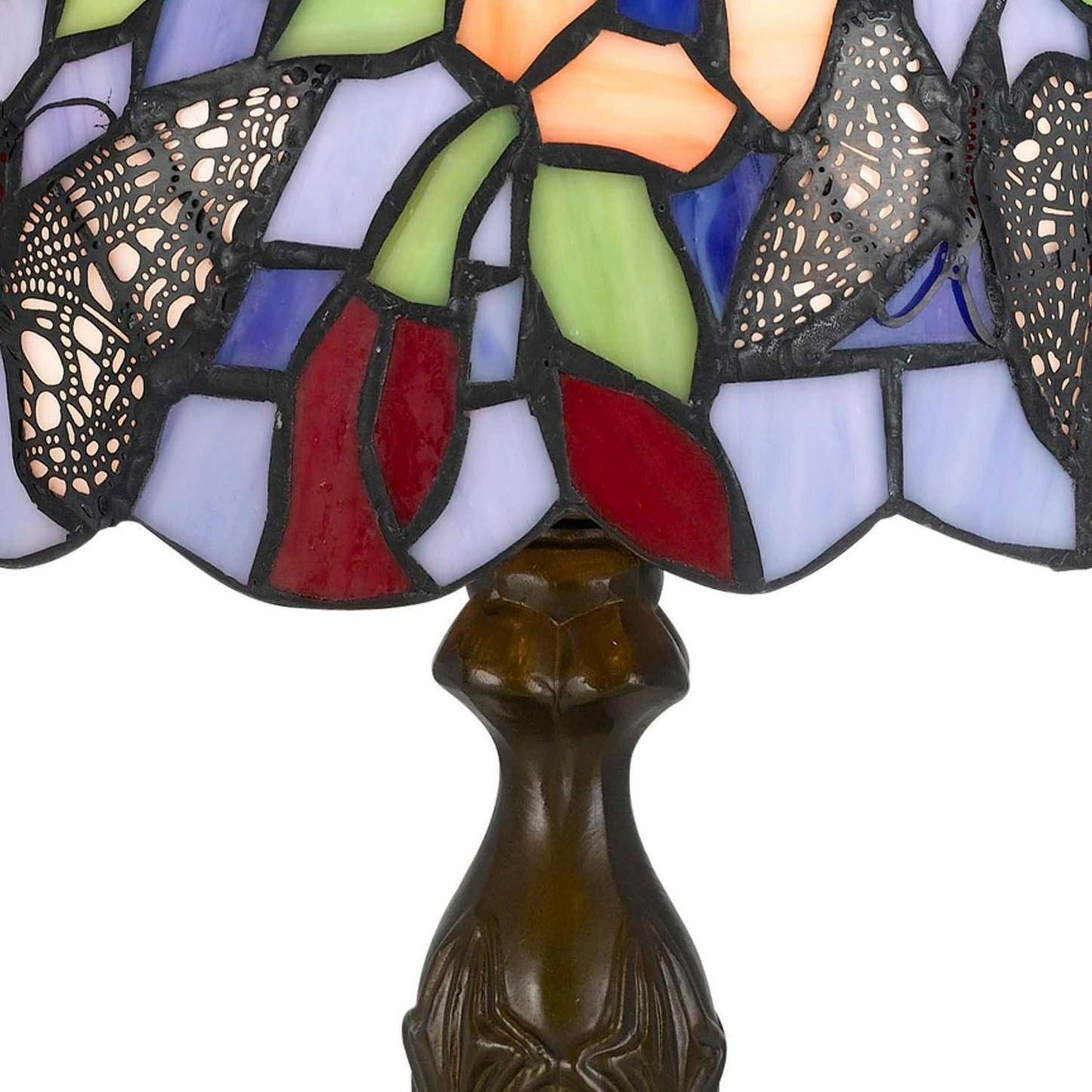 15in Floral Butterfly Tiffany Style Stained Glass Accent Reading Table Lamp