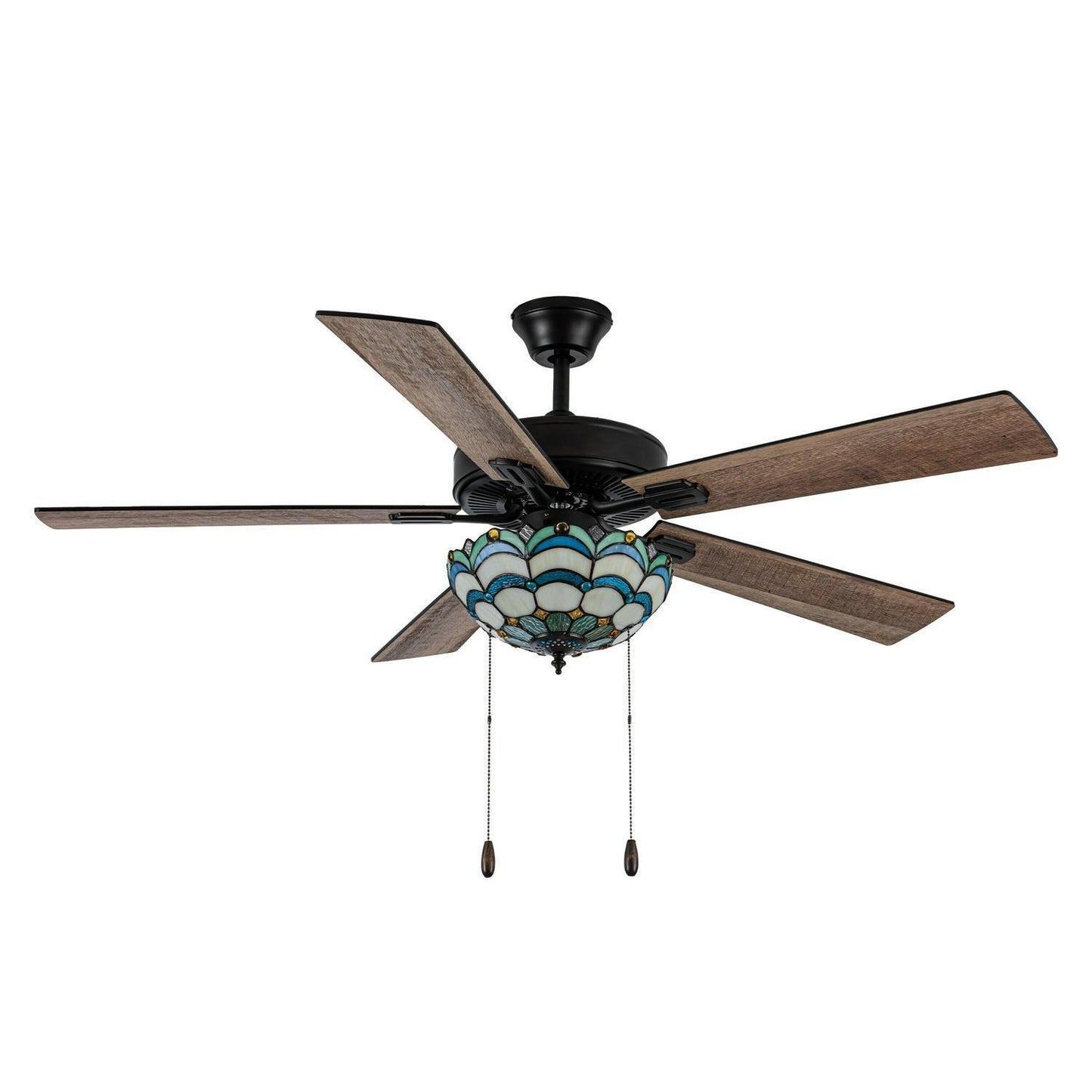 Ceiling Fan Multicolored Oil-Rubbed Bronze and Stained Glass 3-Light 52-Inch