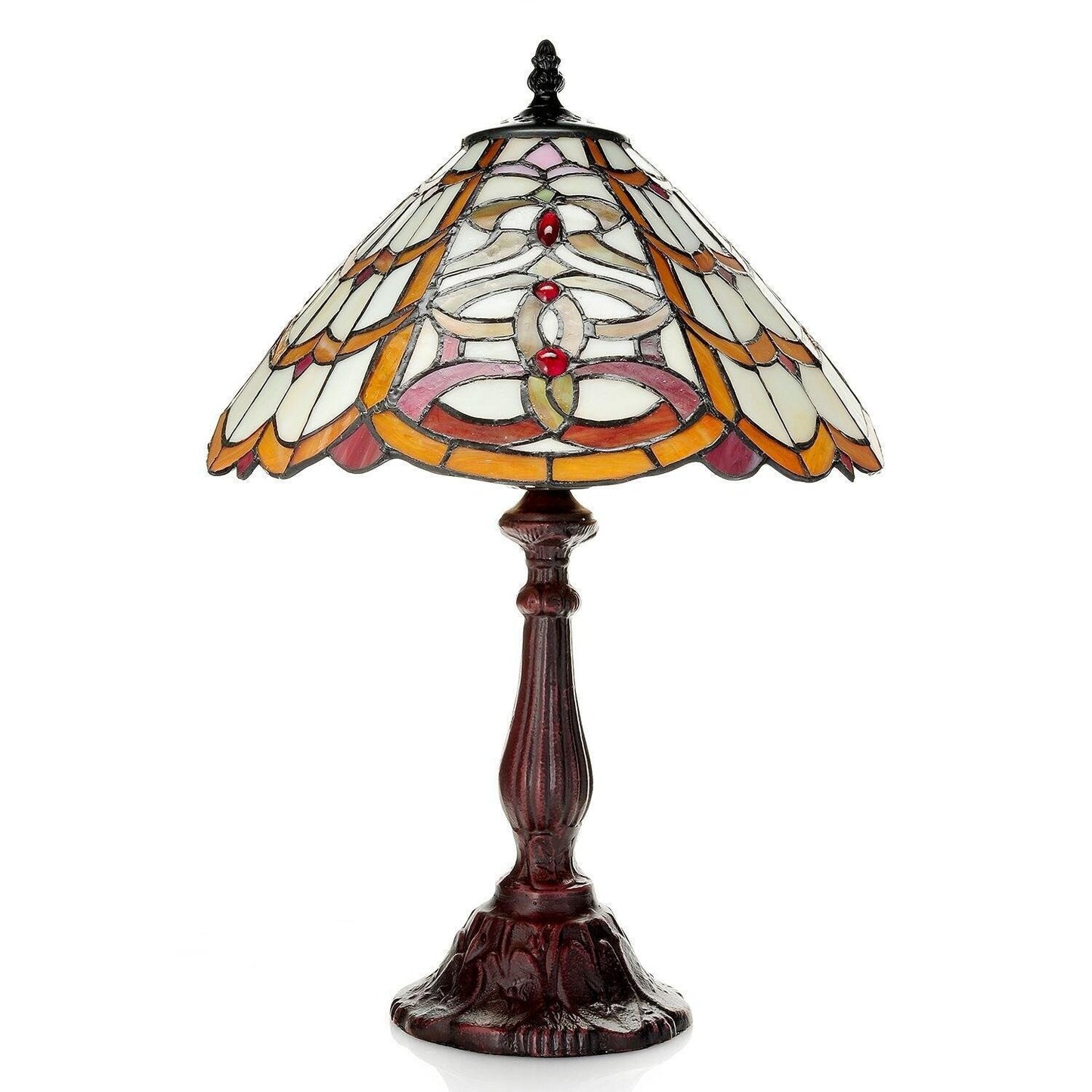 Antique Brass Finish Stained Glass Accent Table Lamp Victorian Design 18in