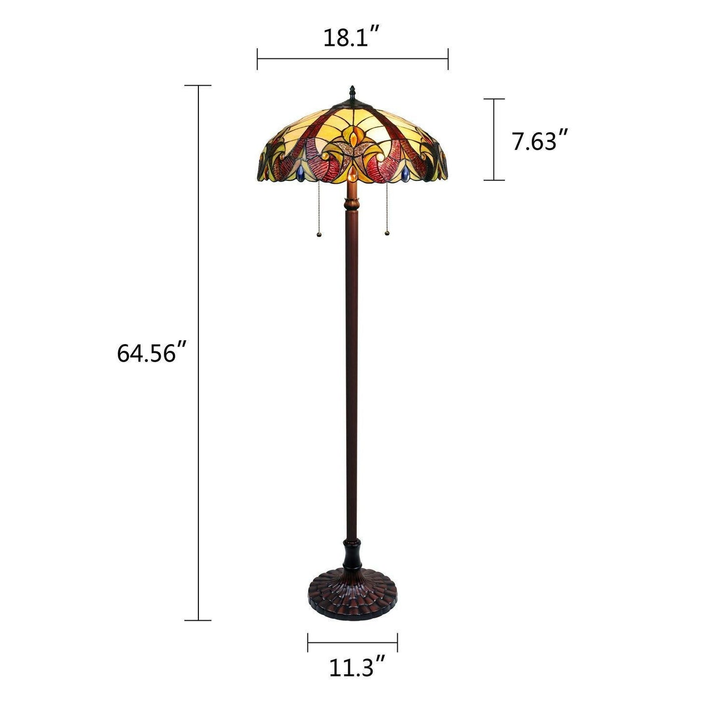 Amber Victorian Traditional Floor Lamp Tiffany Style Stained Glass 64.5in