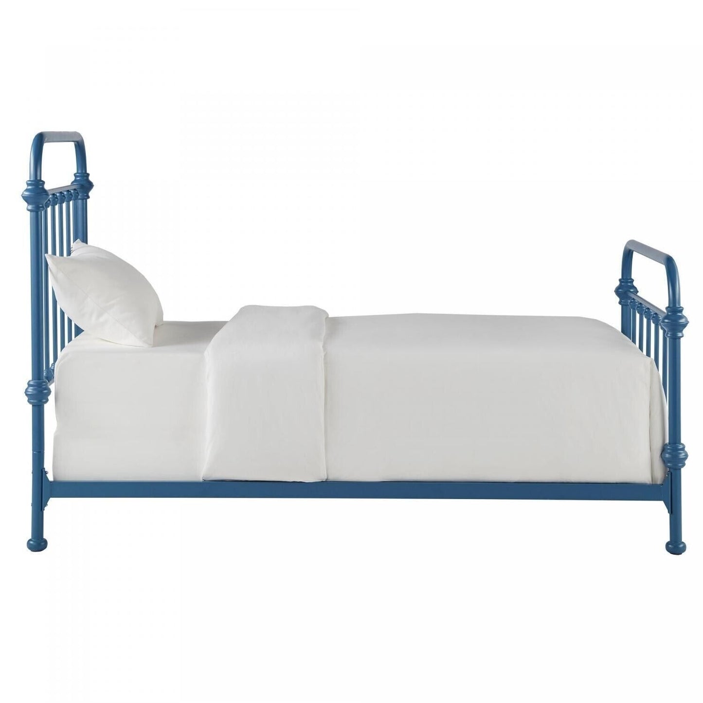 QUEEN Size Iron Bed Classic Country Style in Cool Blue Steel Finish