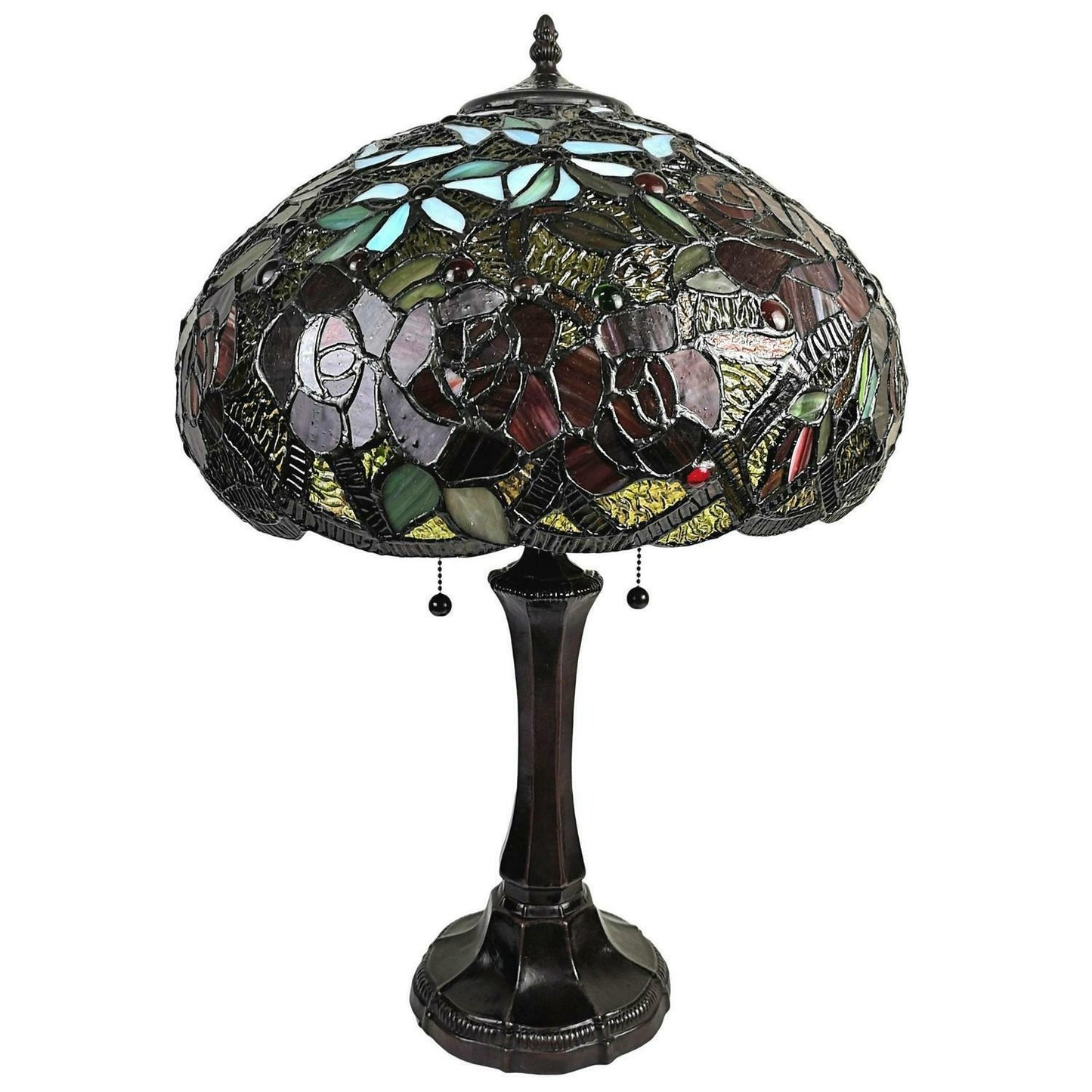 Tiffany Style Table Lamp 24in Tall Stained Glass Floral Roses Theme Accent Lamp