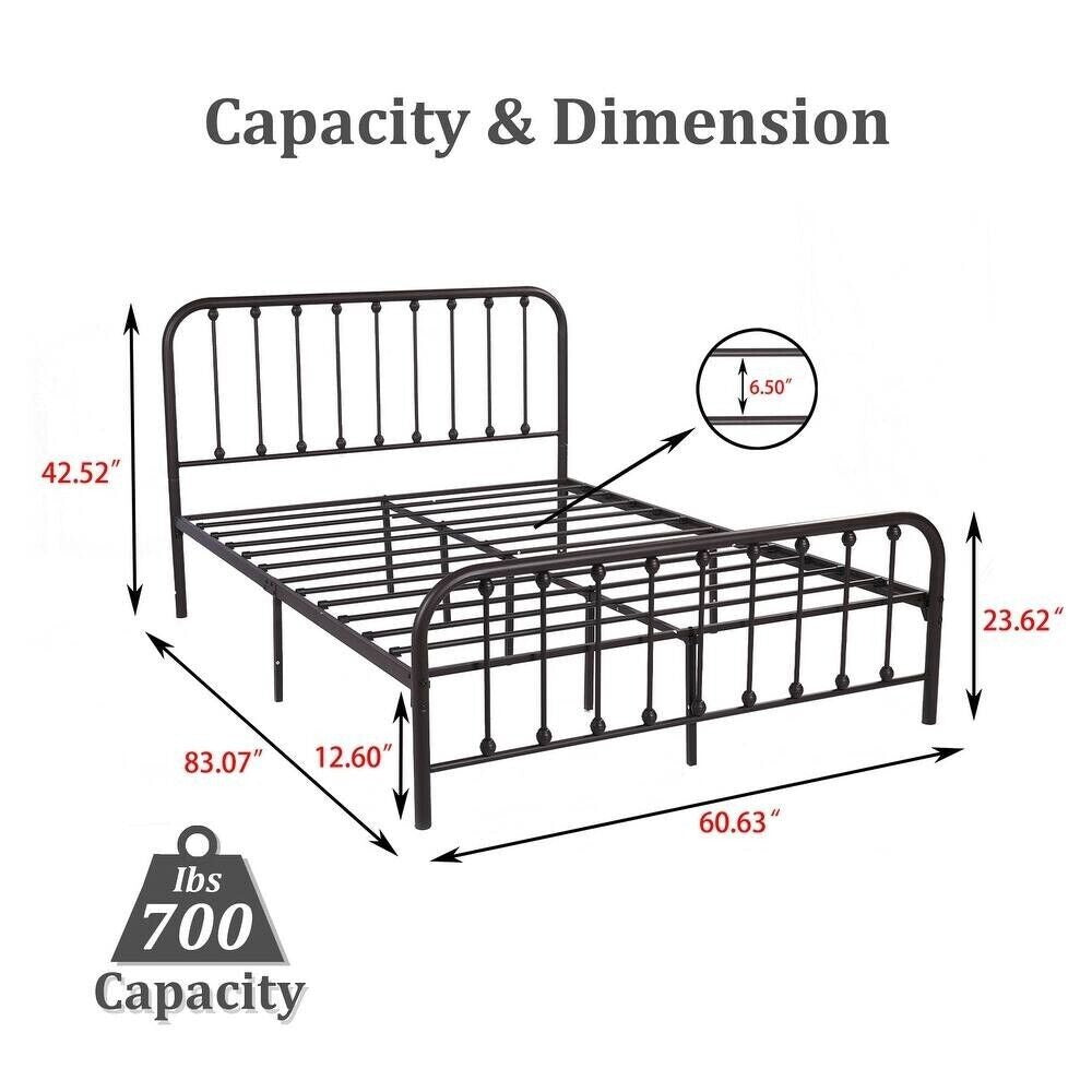 Full Size Bed Frame Metal Platform Bed Frame with Headboard & Footboard Gold