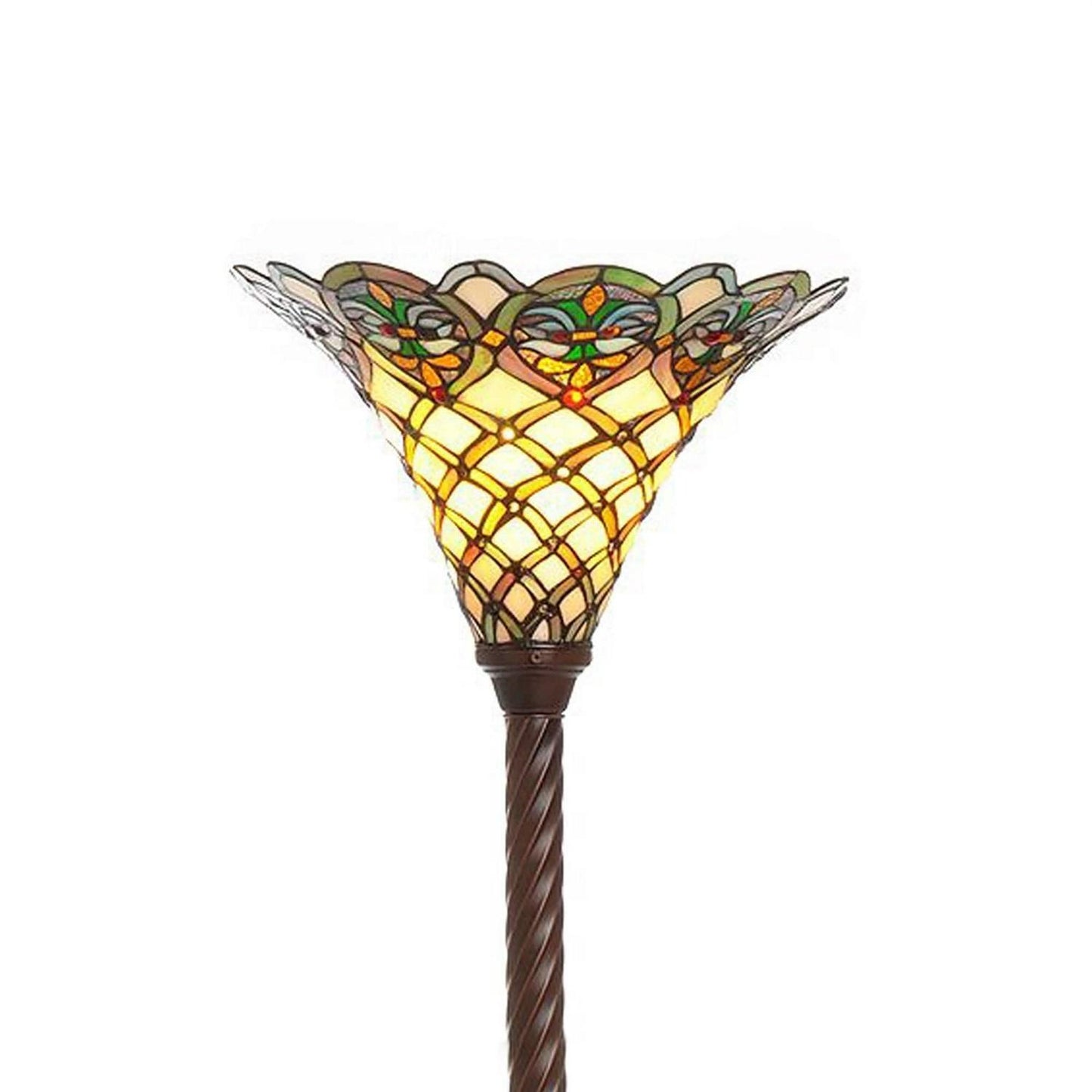 Tiffany Style Creme White Stained Glass Traditional Torchiere Floor Lamp