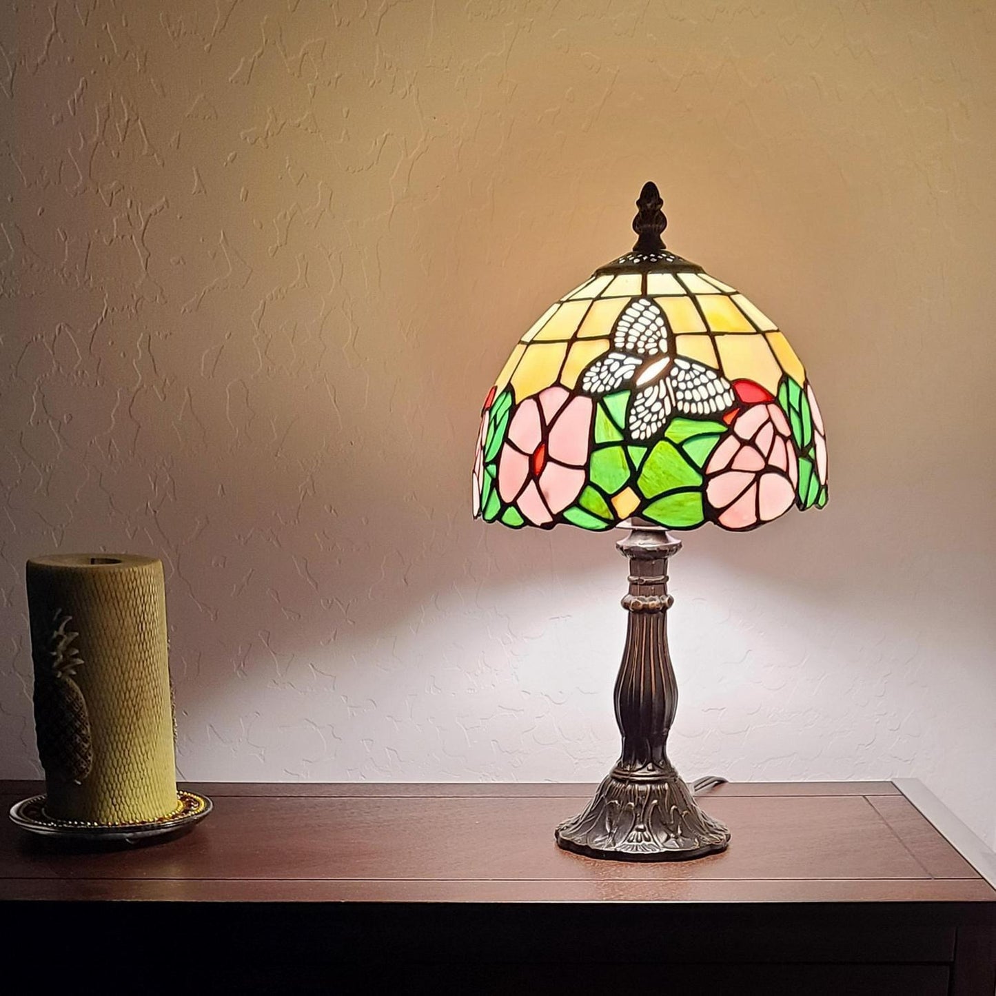 Mini 15-inch Tiffany Style Stained Butterfly Accent Table Lamp Nightstand Desk