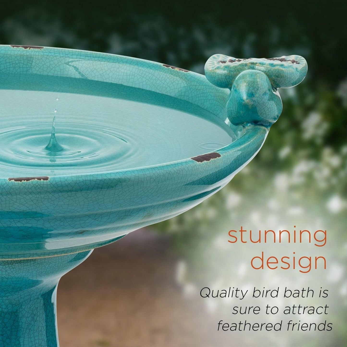 Vintage Turquoise Ceramic Pedestal Birdbath Vintage Yard Art Garden Decor 25in