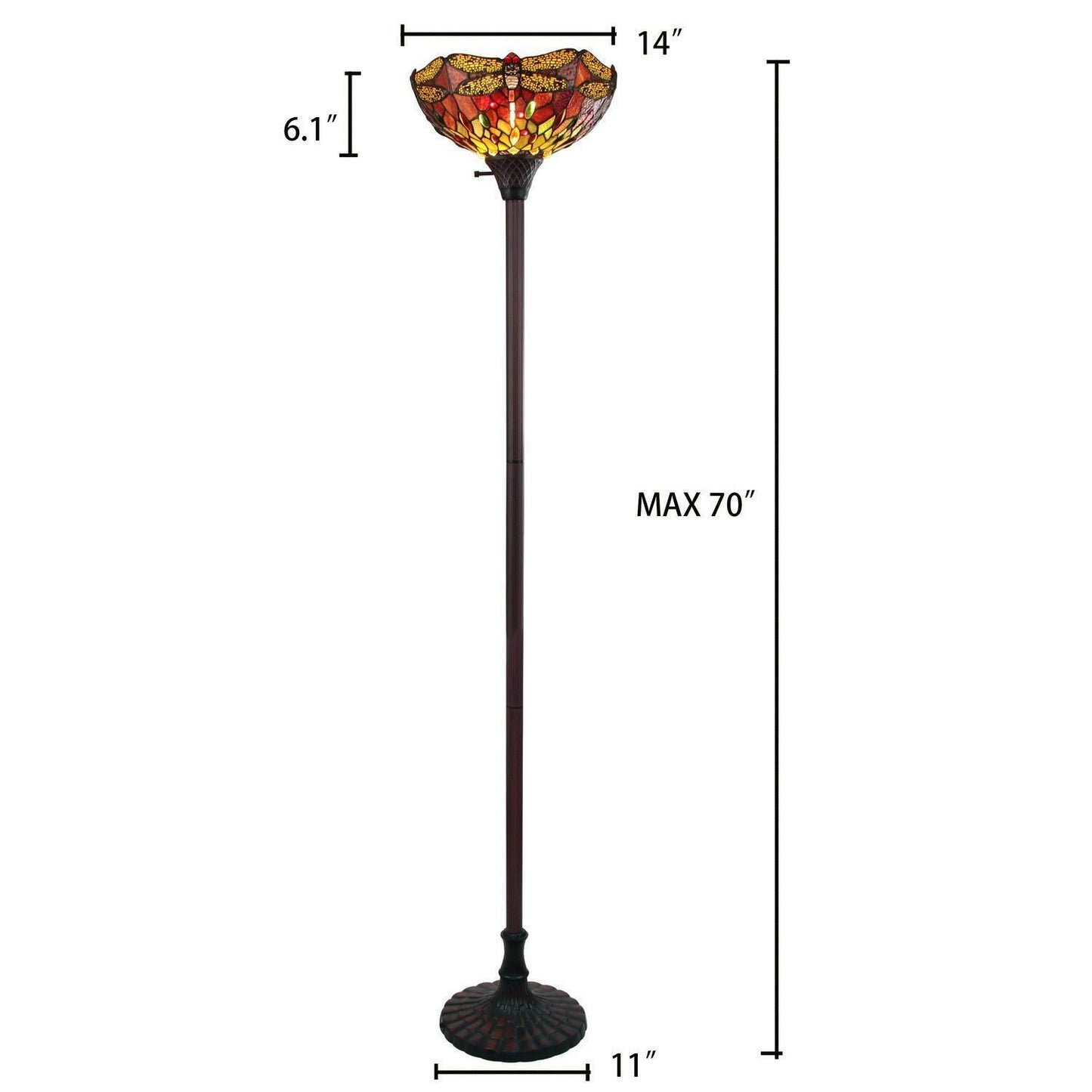 Dragonfly Design Tiffany Style Stained Glass Red Torchiere Floor Lamp