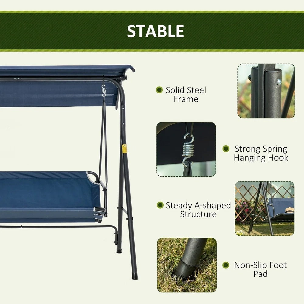 3-person Patio Porch Patio Swing with Adjustable Tilt Canopy Top in Blue
