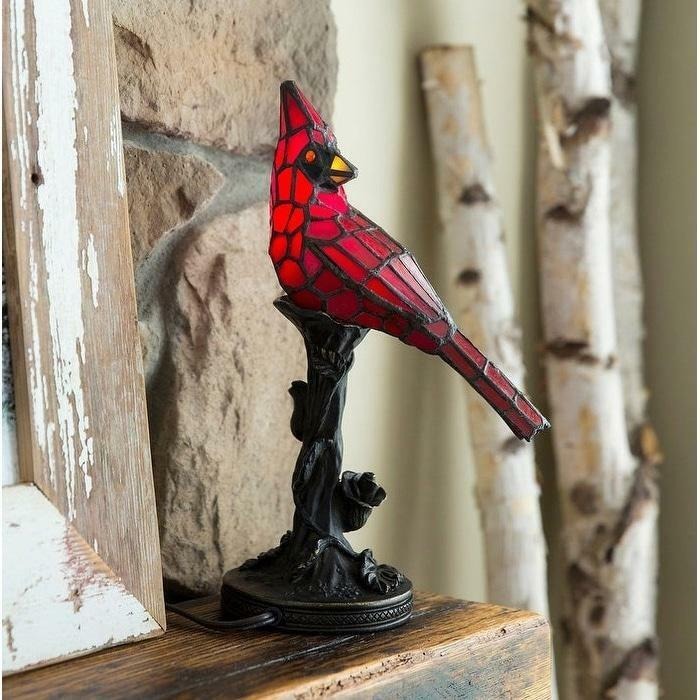 Red Stained Glass 13 inch Tall Cardinal Accent Table Lamp