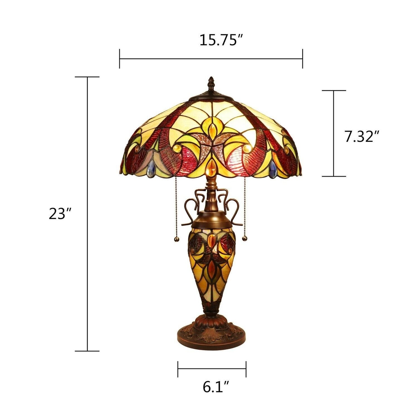 Brown Earth Tones Tiffany Inspired Victorian Stained Glass Table Lamp - Lit Base