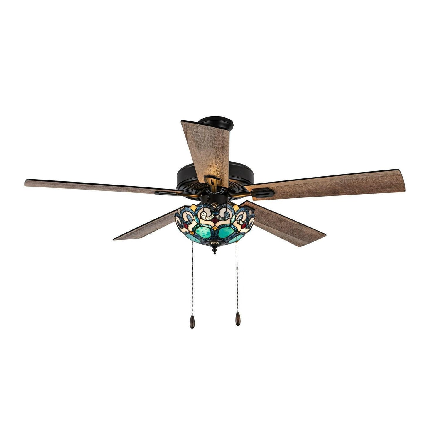 Ceiling Fan Oil-Rubbed Bronze and Aqua Green Stained Glass 3-Light 52in