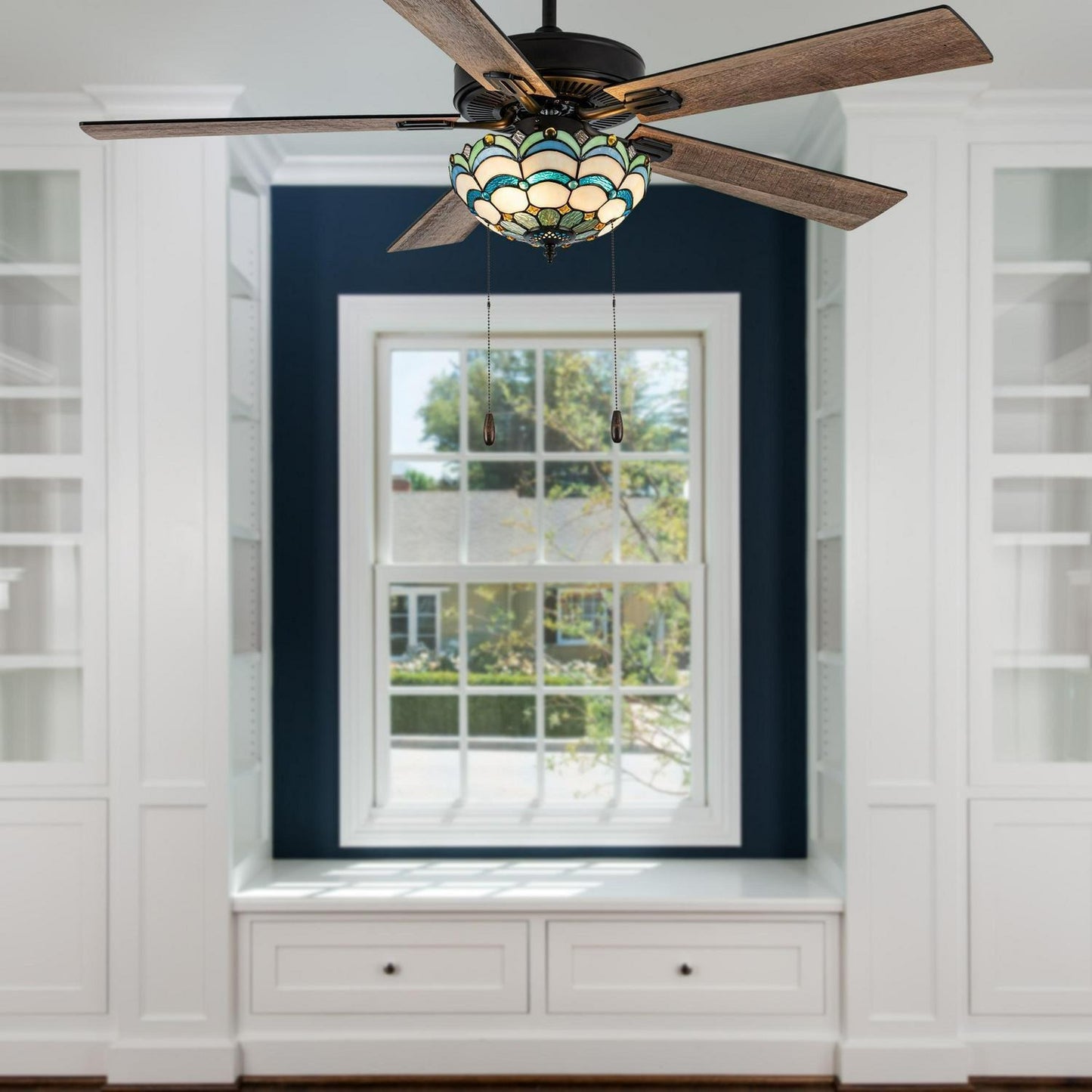 Ceiling Fan Multicolored Oil-Rubbed Bronze and Stained Glass 3-Light 52-Inch