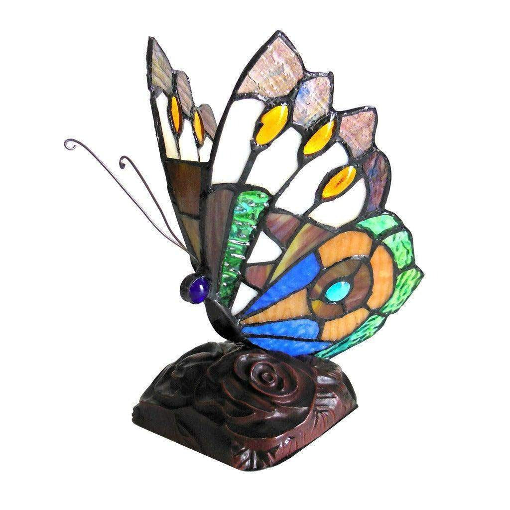 Stained Glass Butterfly Tiffany Style Accent Table Lamp Nightlight - Multicolor