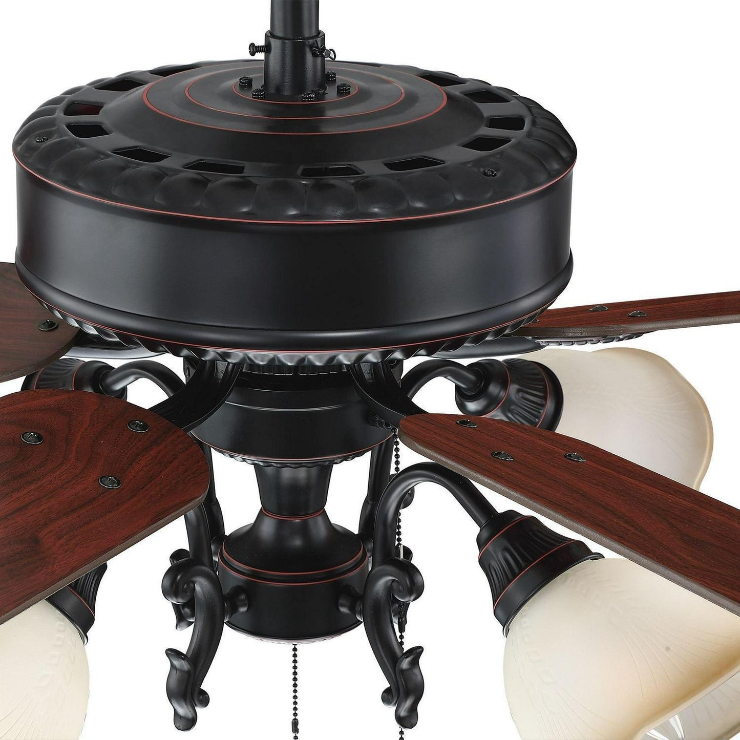 52in 5-blade Ceiling Fan Ceiling Light Oak Finish Blades - Pull Chain