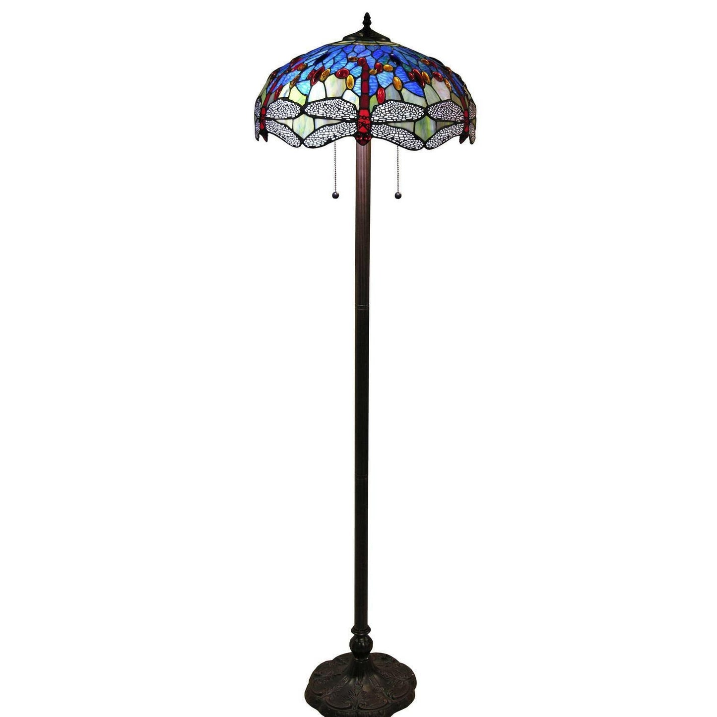 Bright Blue Stained Glass Tiffany Style Dragonfly Theme Floor Lamp 61inT