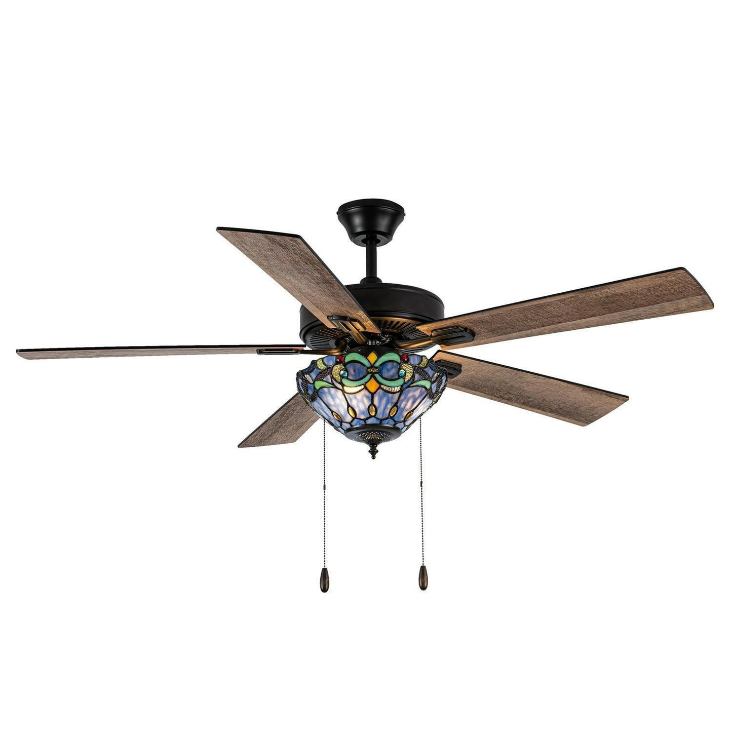 Remote Control Stained Glass Blue Ceiling Fan 52in 3-Light Oil-Rubbed Bronze