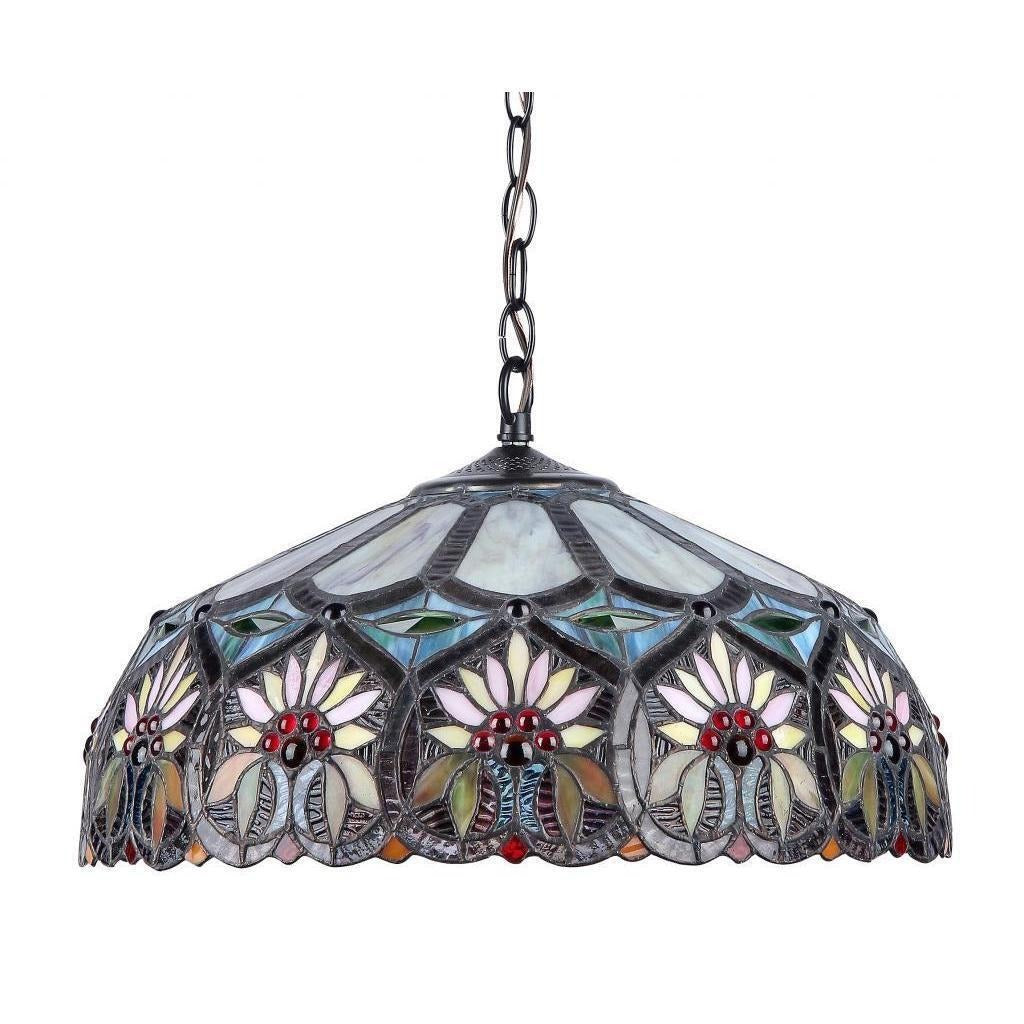 Floral Design Dark Bronze Pendant Tiffany Style Stained Glass Ceiling Light