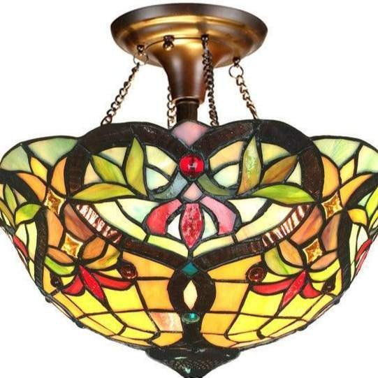 Tiffany Style Stained Glass Pendant Ceiling Light Victorian Design Bronze Finish