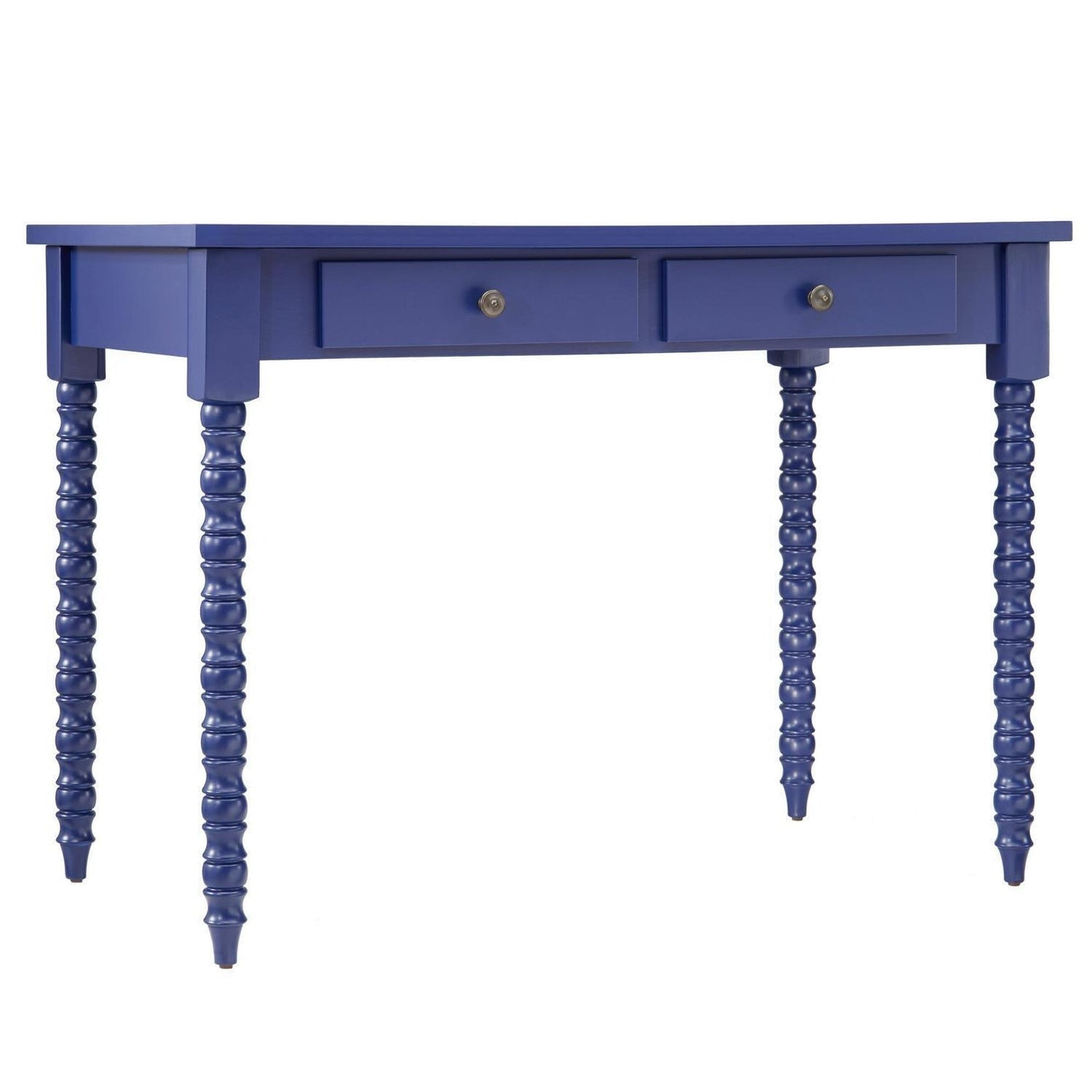 2 Drawer Minimalistic Office Desk Table with Helix Legs in Indigo Blue Finish
