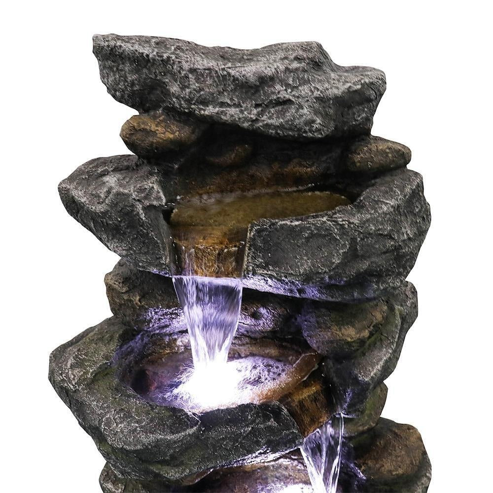 Outdoor LED 4-Tier Water Fountain Lightweight Poly-Resin Home Garden, Deck, Yard