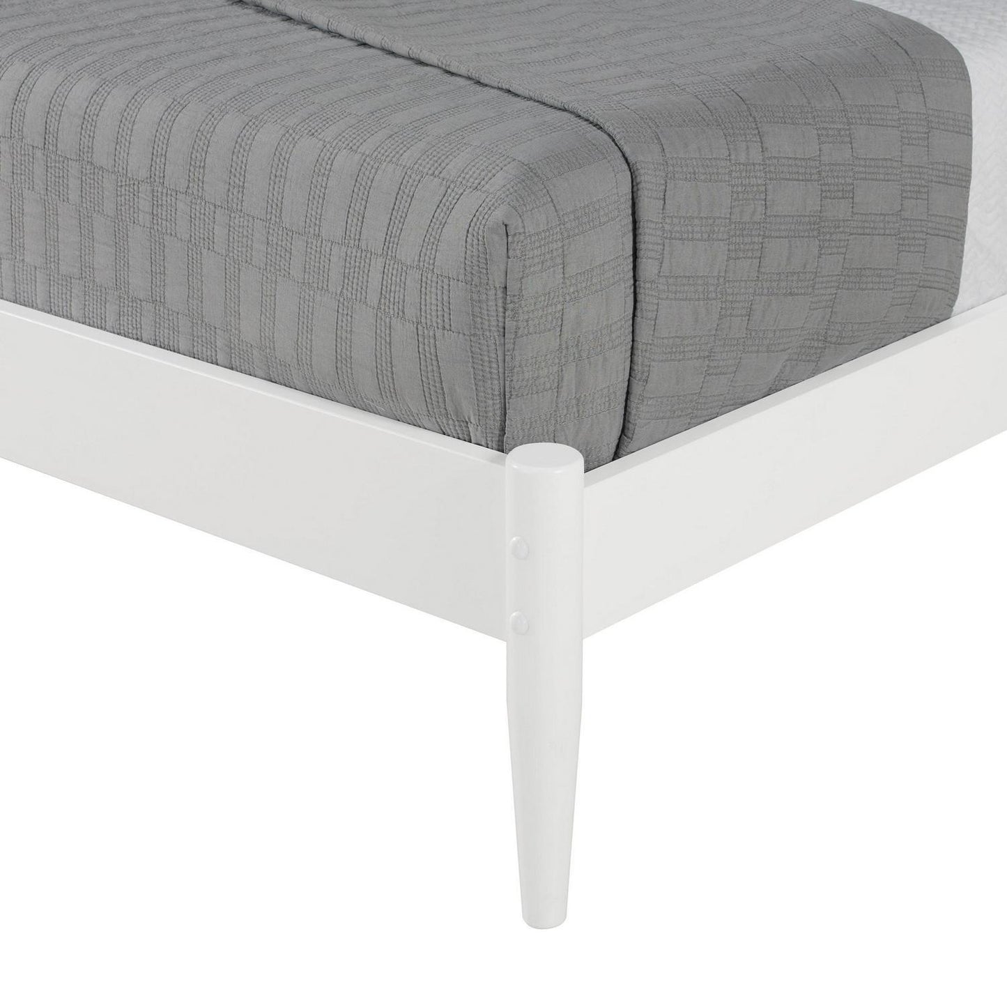 Pine Wood Mid-Century Style Full Size Panel Bed in White Finish