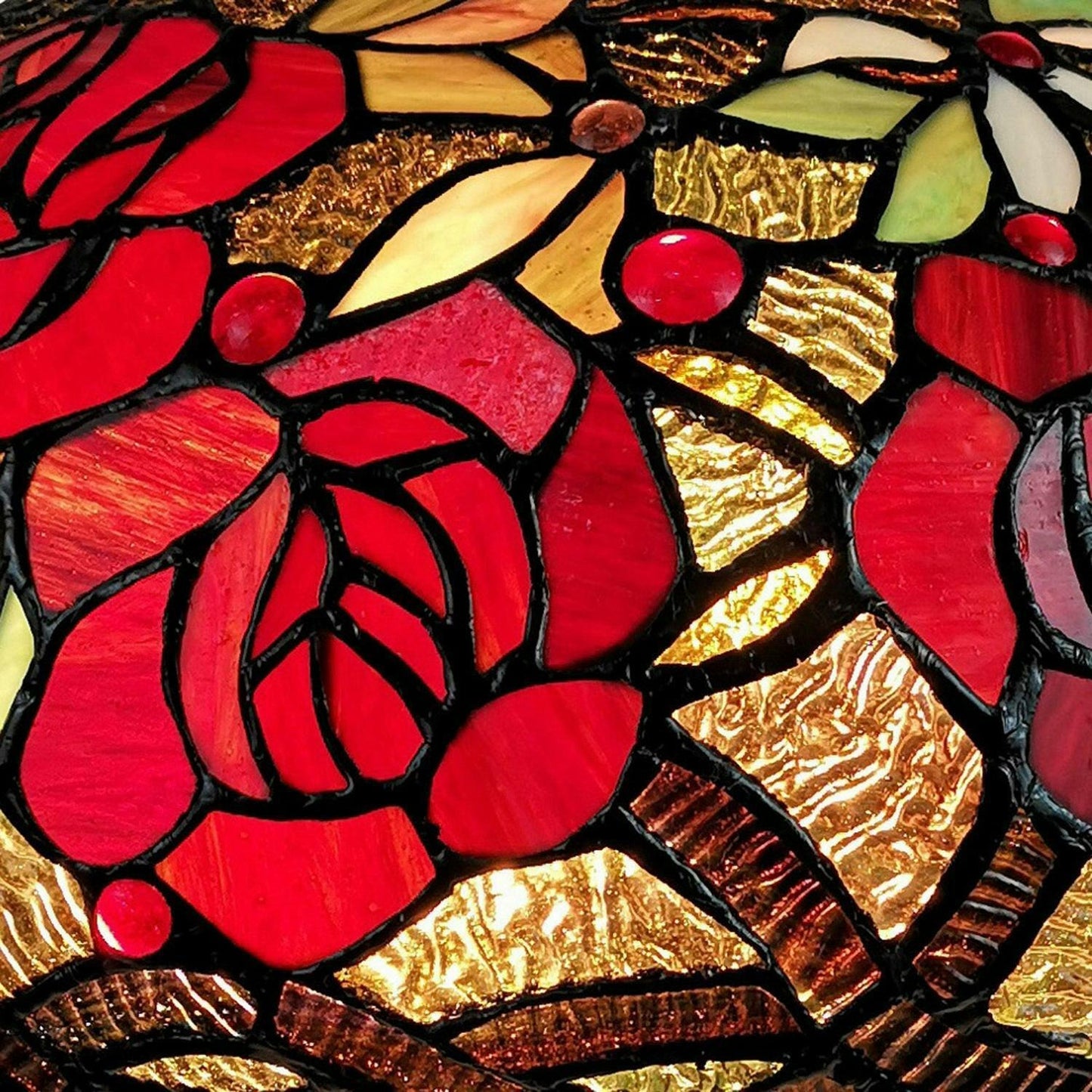 Tiffany Style Table Lamp 24in Tall Stained Glass Floral Roses Theme Accent Lamp