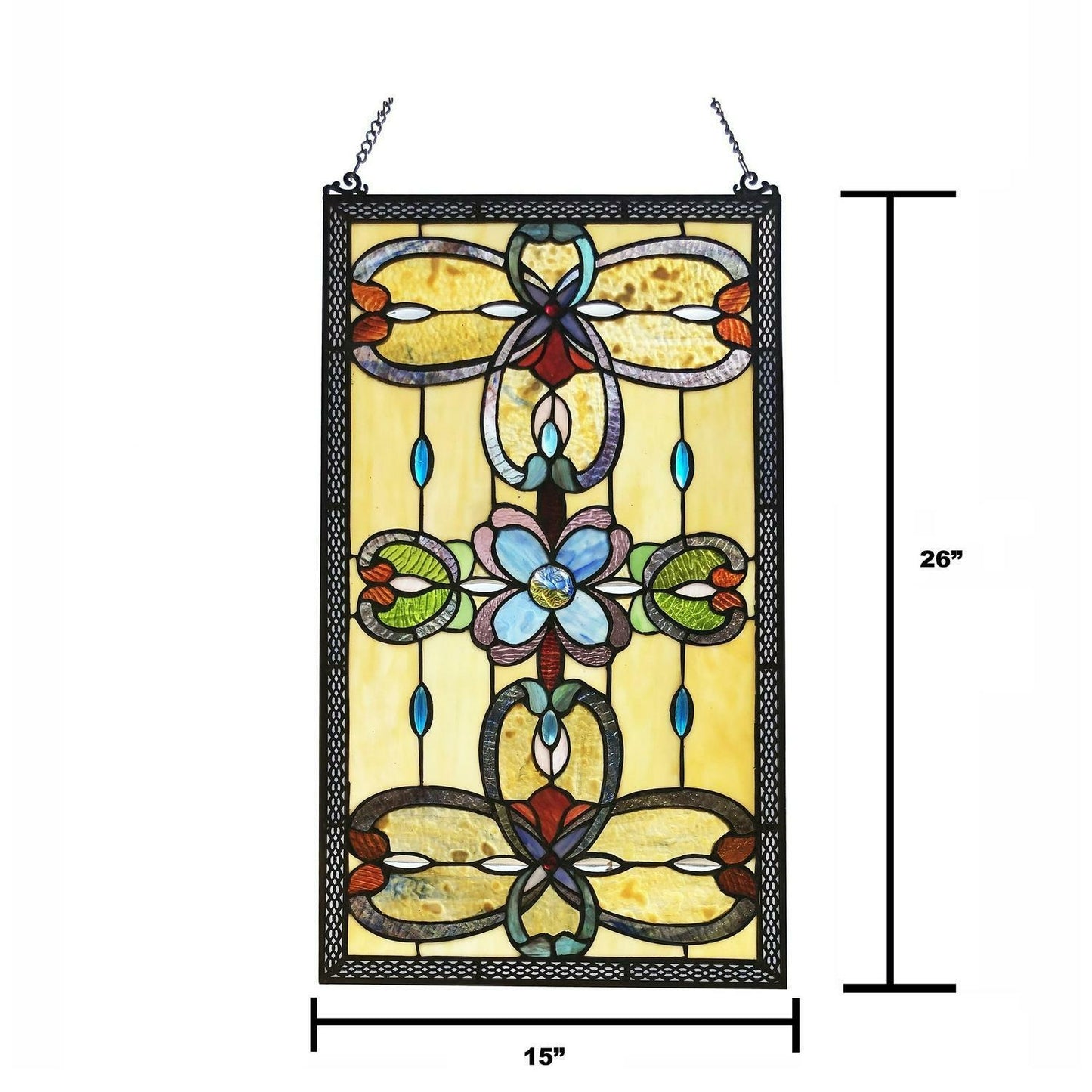 Amber Tiffany Style Stained Glass Window Panel Suncatcher Victorian Theme 26x15