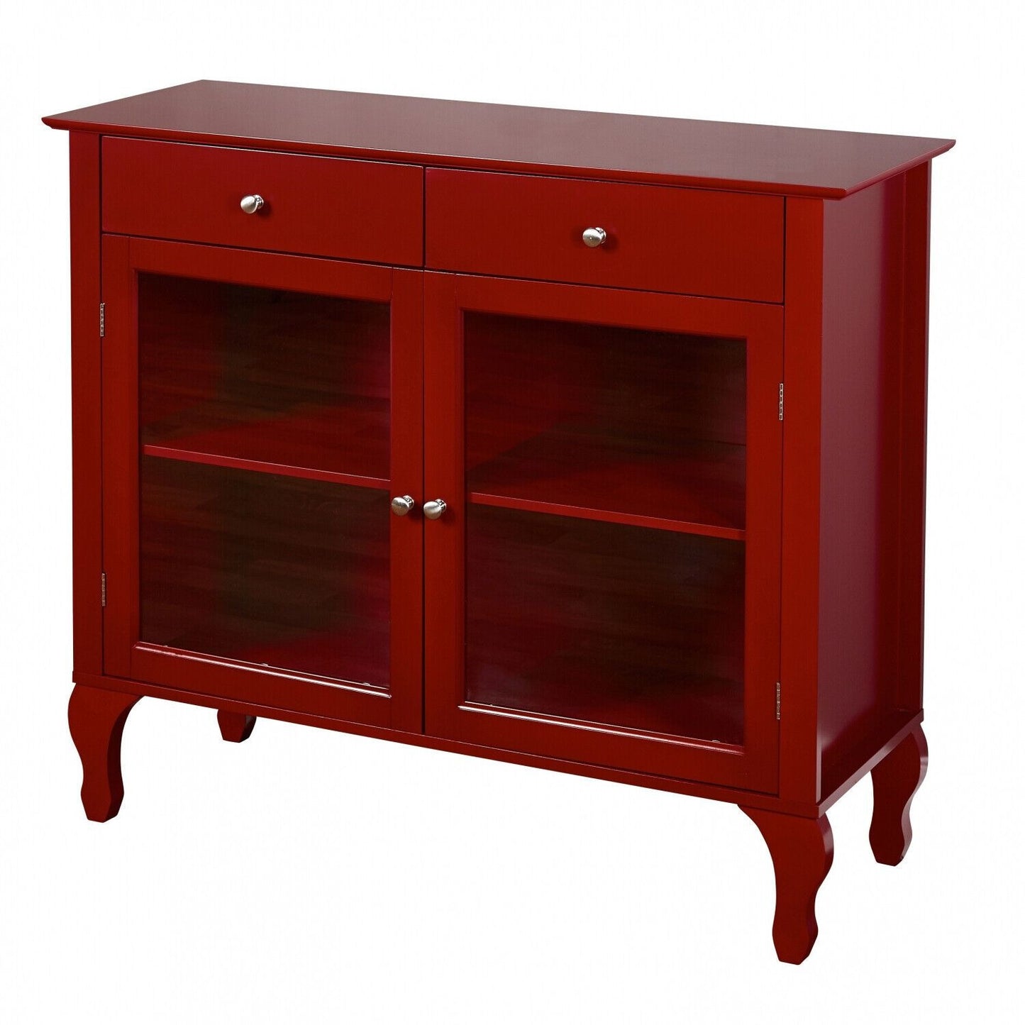 Wood Buffet Storage Display Cabinet w/ Glass Doors in Red Finish