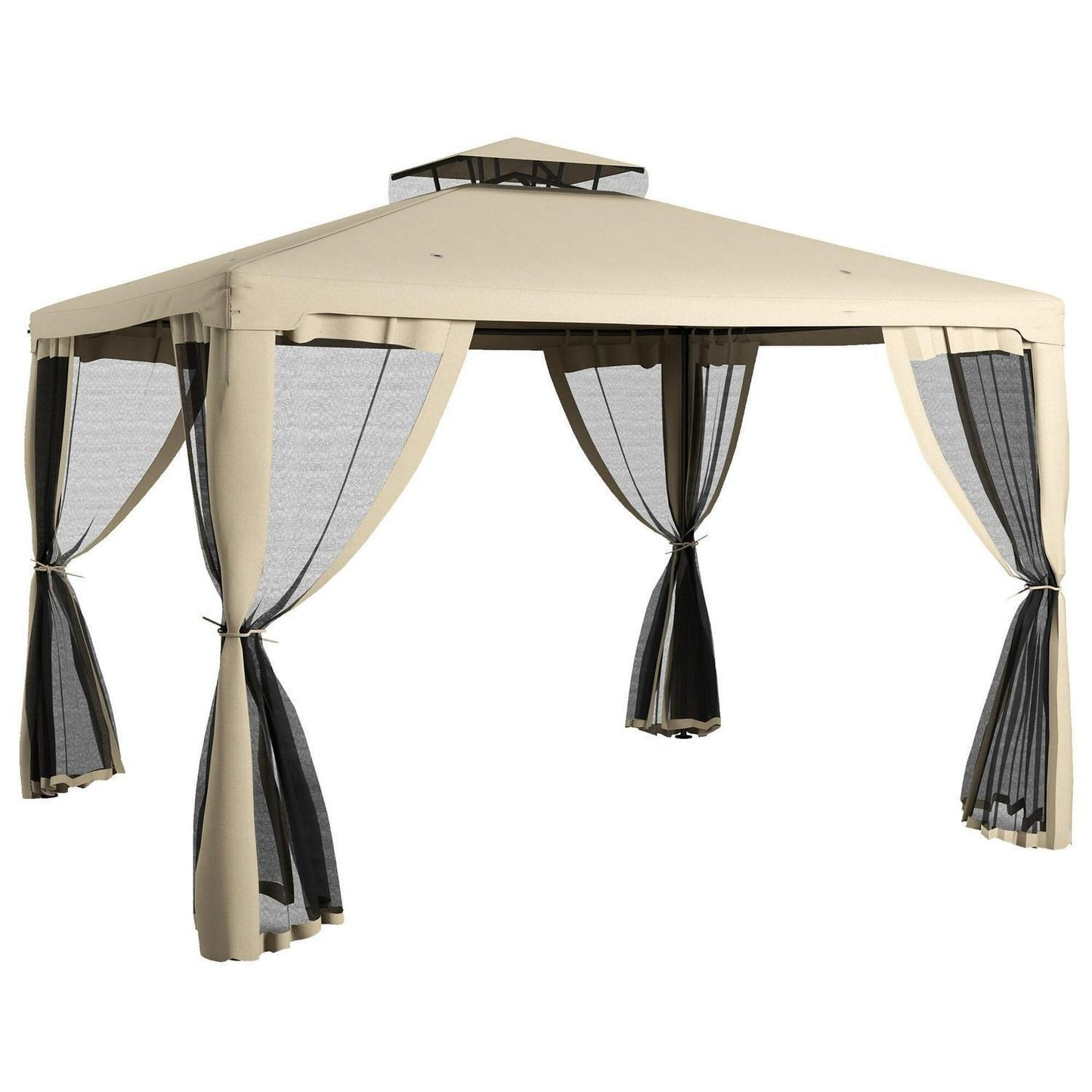 Taupe Patio Gazebo Tier Canopy, Mesh Walls & Powder-Coated Frame 9.6x11.6