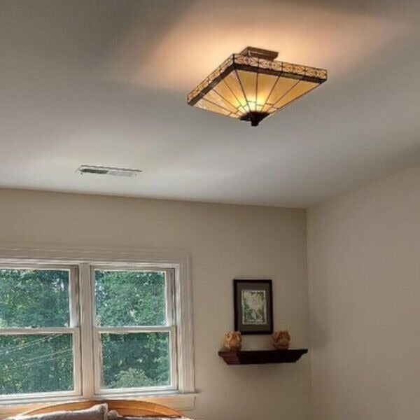 Cream Off White Vintage Tiffany Style 2-Light Semi-Flush Mount Ceiling Light