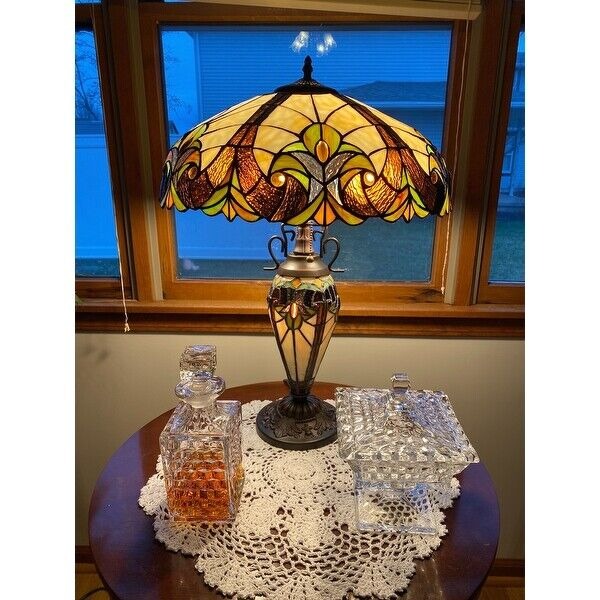 Tiffany Style Victorian Theme Stained Glass Double Lit Table Accent Reading Lamp