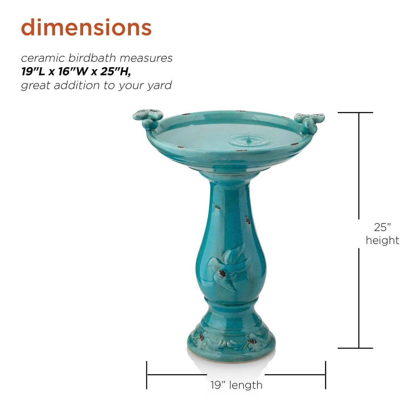 Vintage Turquoise Ceramic Pedestal Birdbath Vintage Yard Art Garden Decor 25in