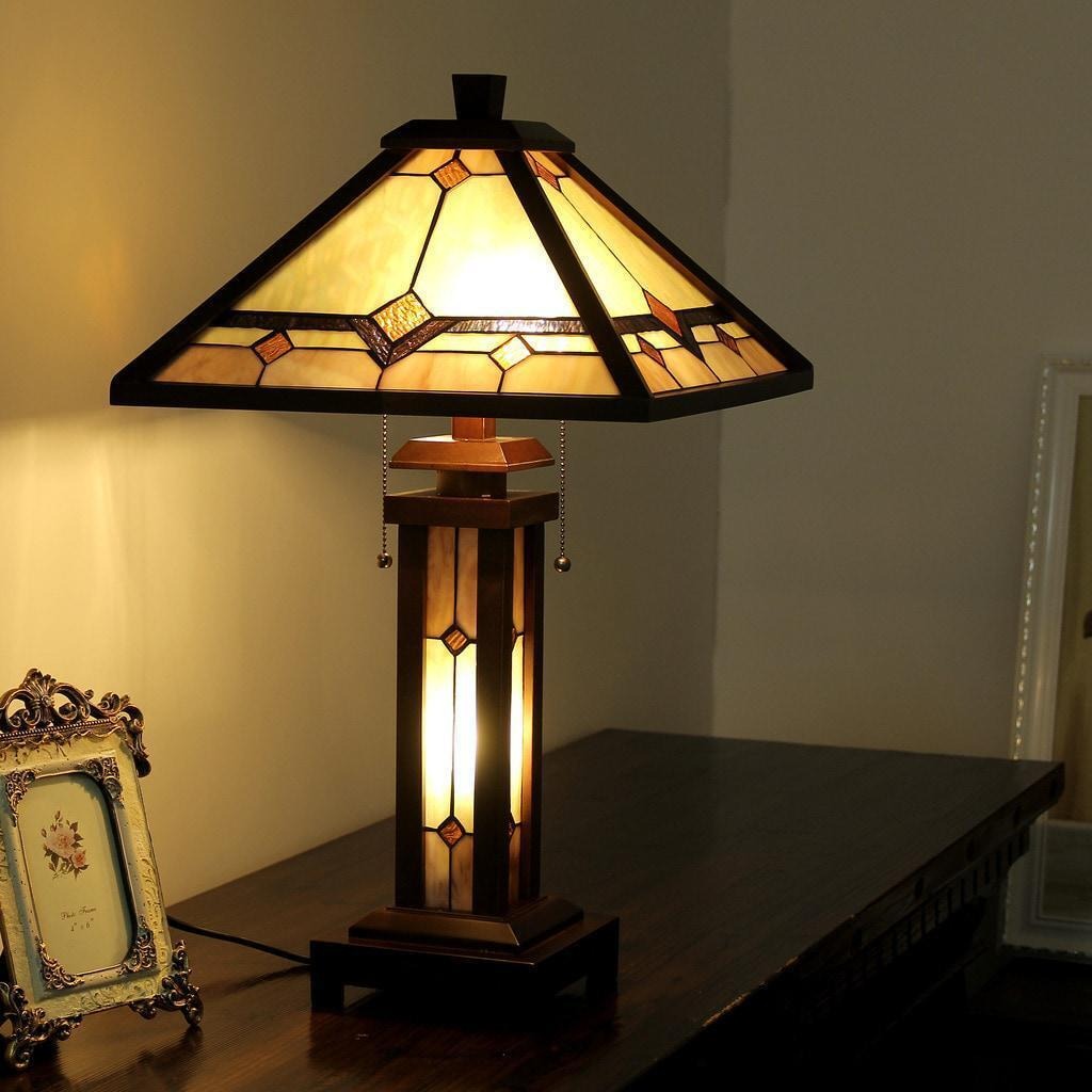 25in Mission Design Tiffany Style Stained Glass Accent Table Lamp