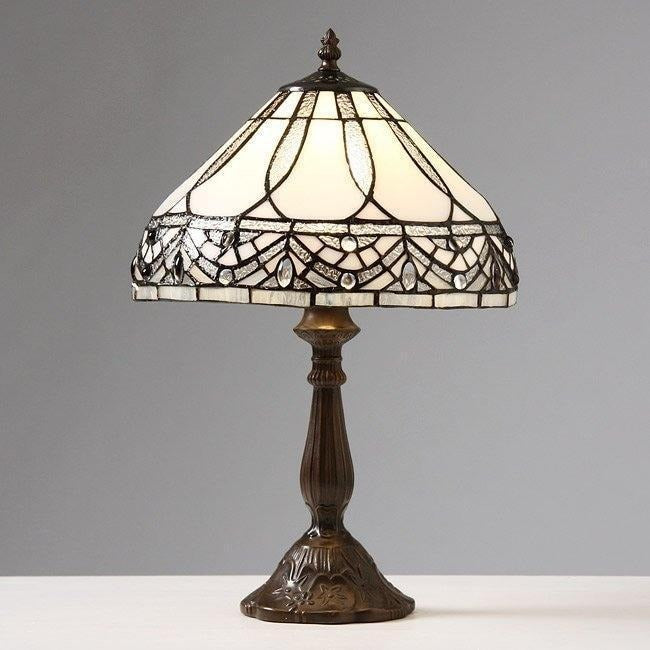 White Jeweled Stained Glass Tiffany Inspired Style Table Lamp 18in Tall