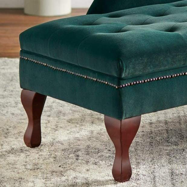 Emerald Green Storage Chaise Lounge Sofa Chair w/ Hidden Storage