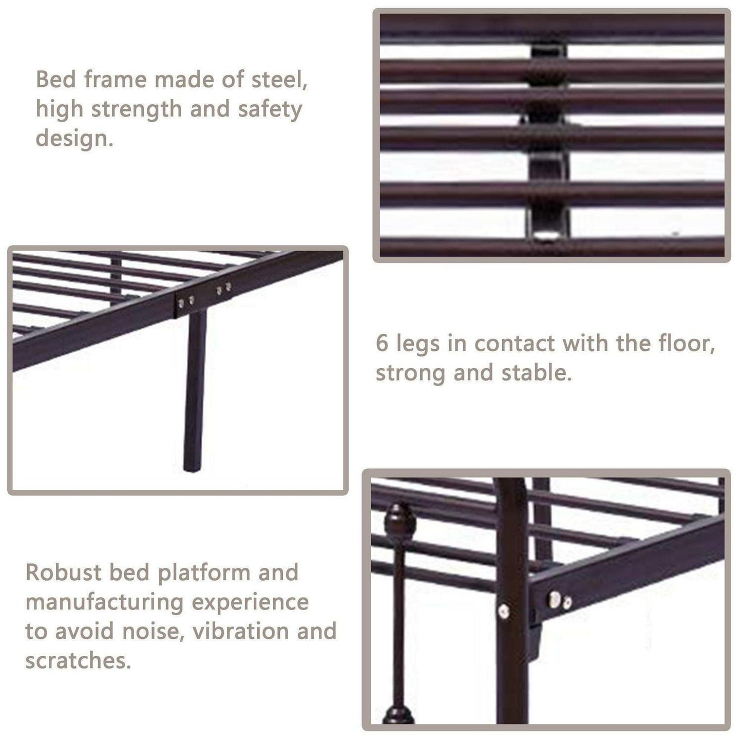 Sleek Vintage-Inspired Metal Platform Bed: Black Finish in KING Size